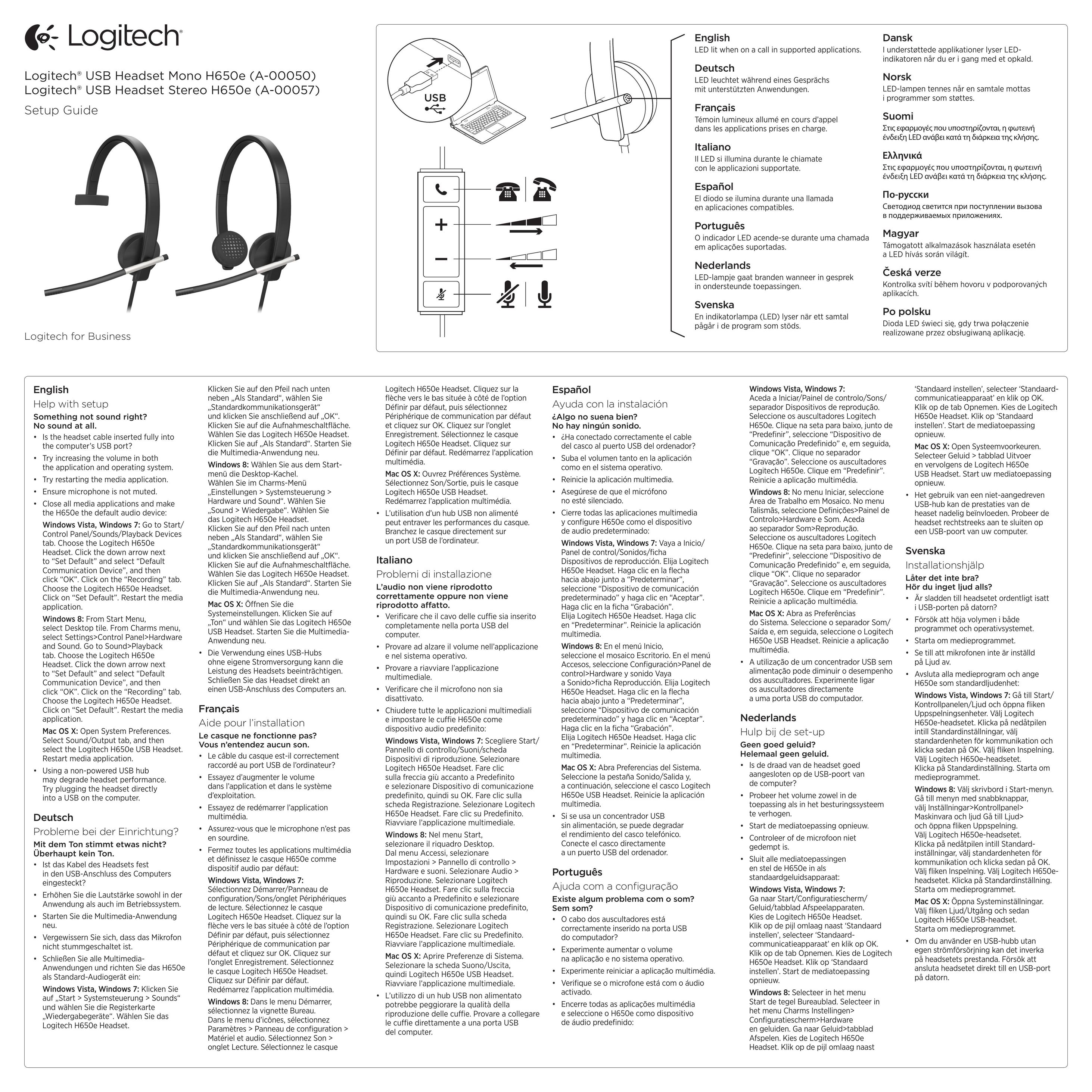 Logitech H650e Corded Headset User Manual (Page 1)