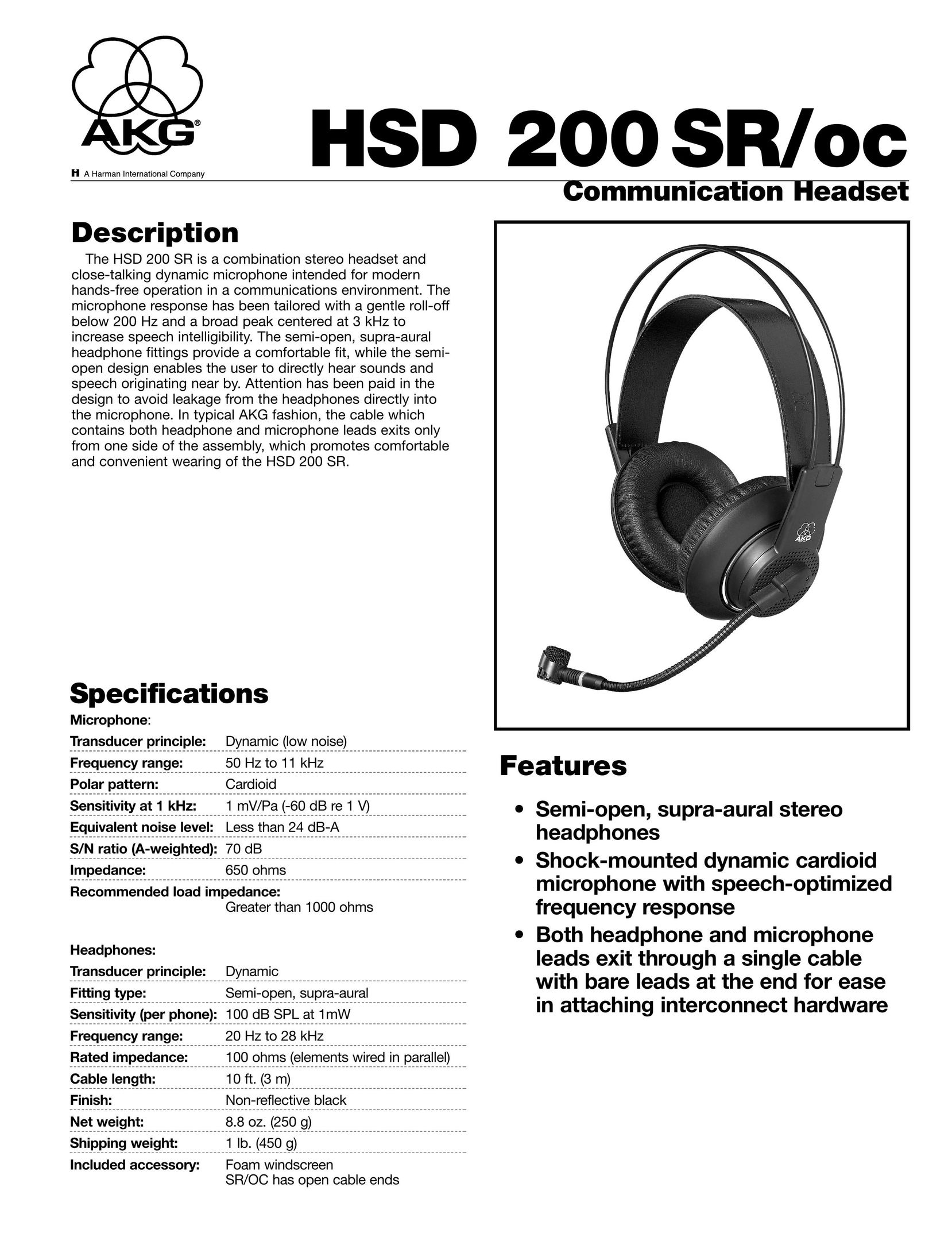 AKG Acoustics HSD 200 SR/oc Headphones User Manual (Page 1)