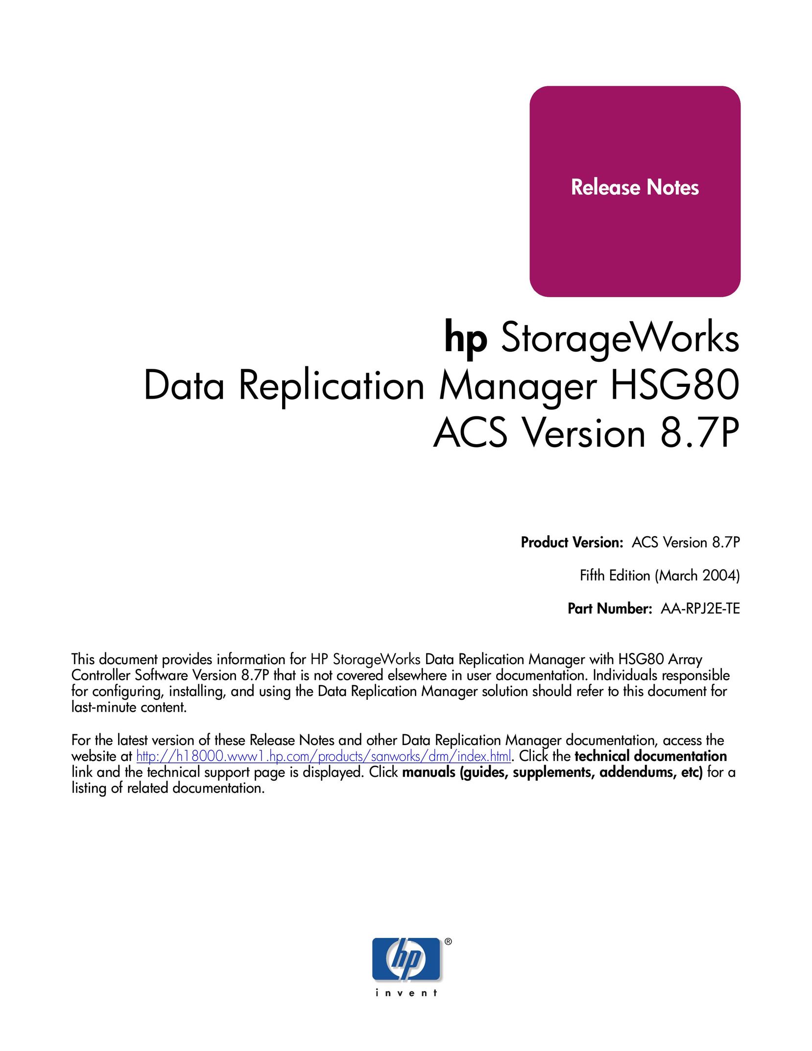 HP (Hewlett-Packard) HSG80 Model Vehicle User Manual (Page 1)