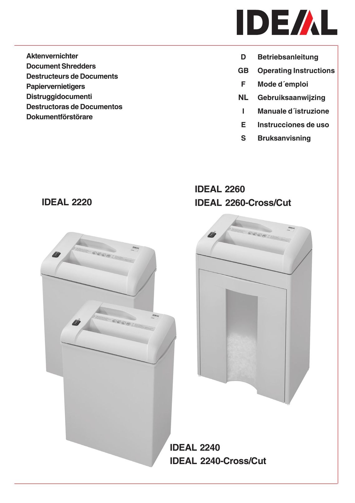 IDEAL INDUSTRIES IDEAL 2220 Paper Shredder User Manual (Page 1)