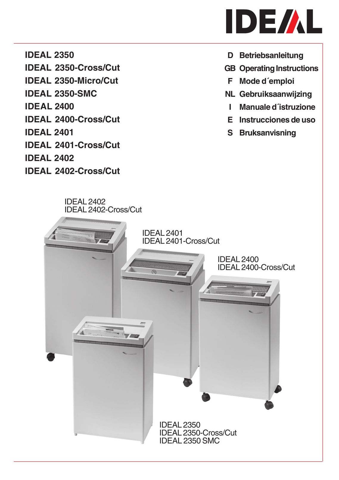 IDEAL INDUSTRIES IDEAL 2402 Paper Shredder User Manual (Page 1)
