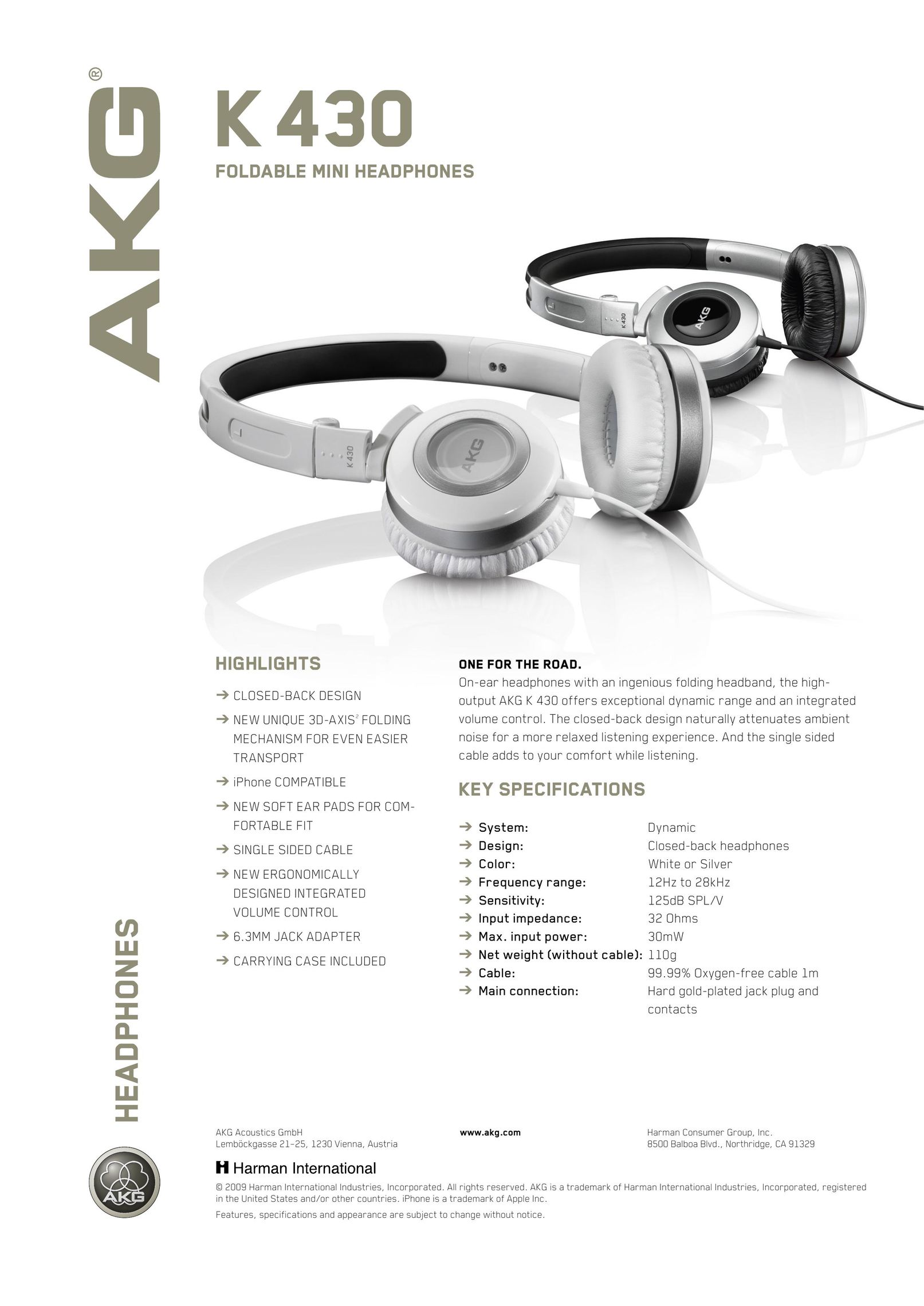AKG Acoustics K 430 Headphones User Manual (Page 1)