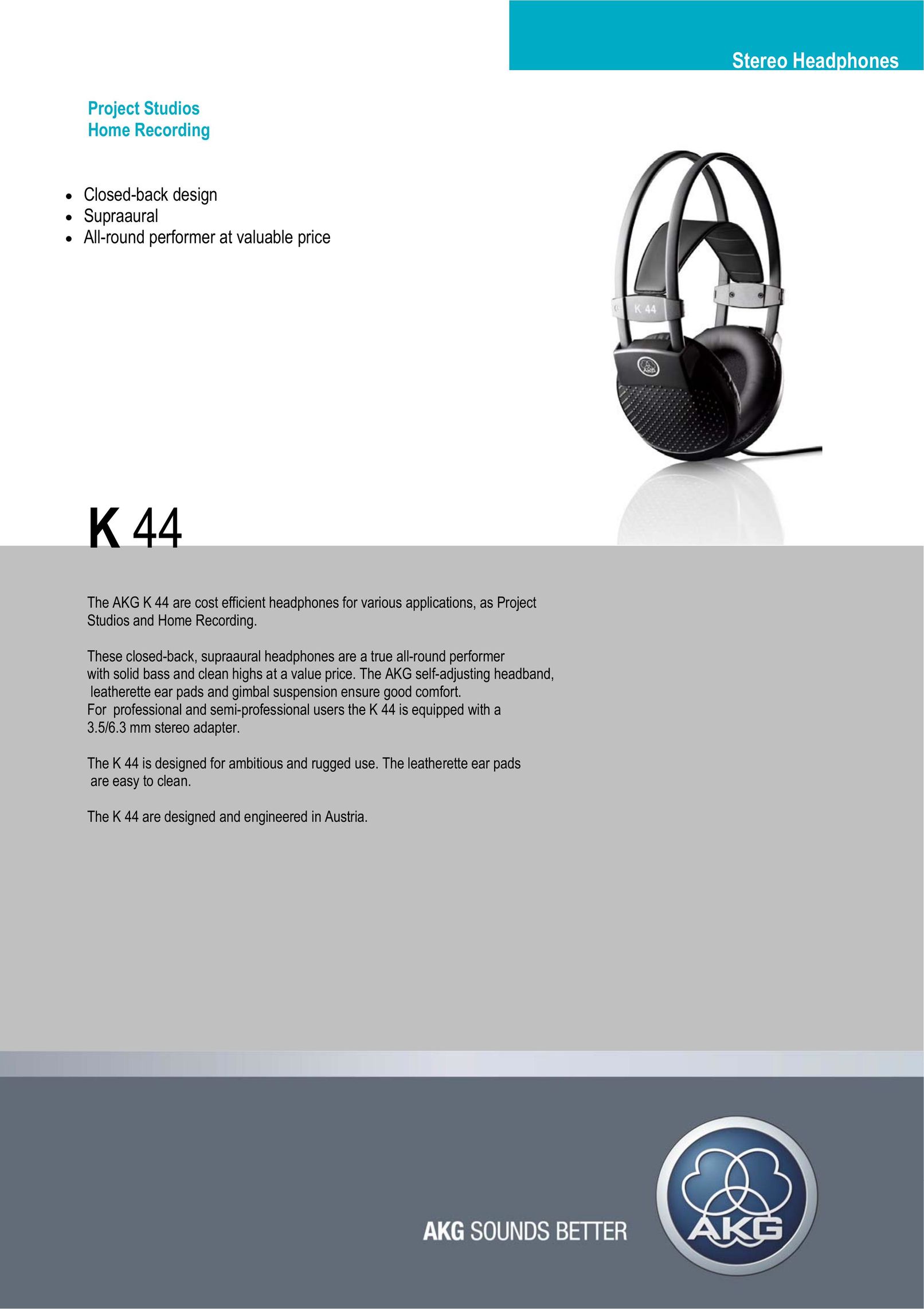 AKG Acoustics K 44 Headphones User Manual (Page 1)