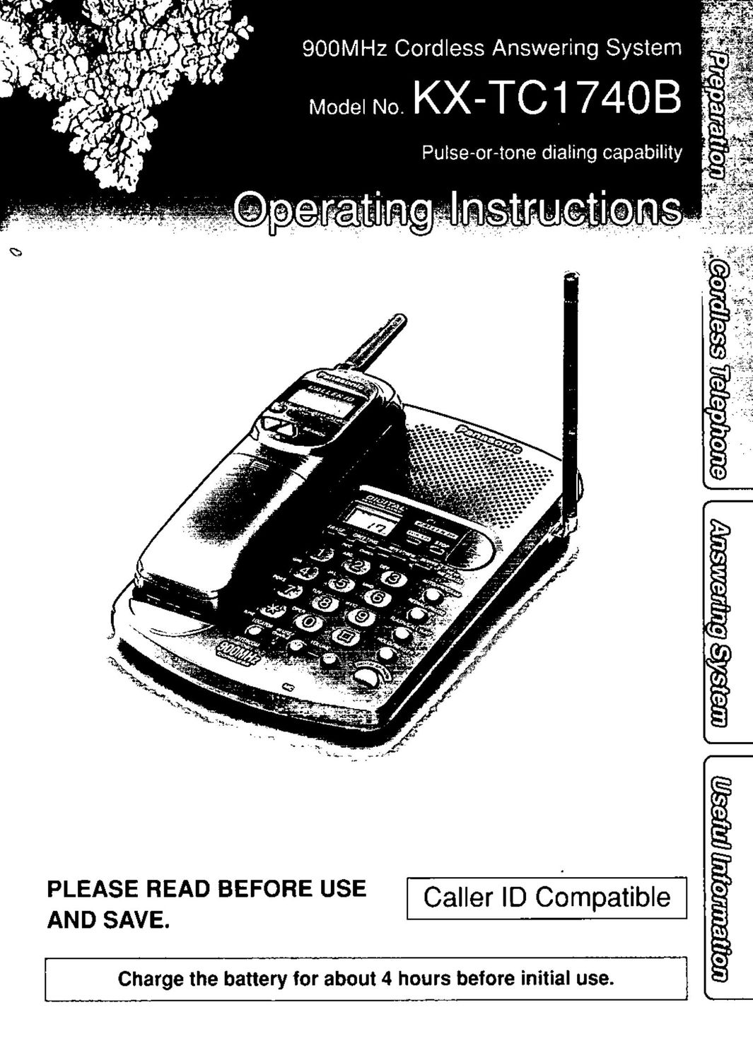 Panasonic KX-TC1740B Cordless Telephone User Manual (Page 1)