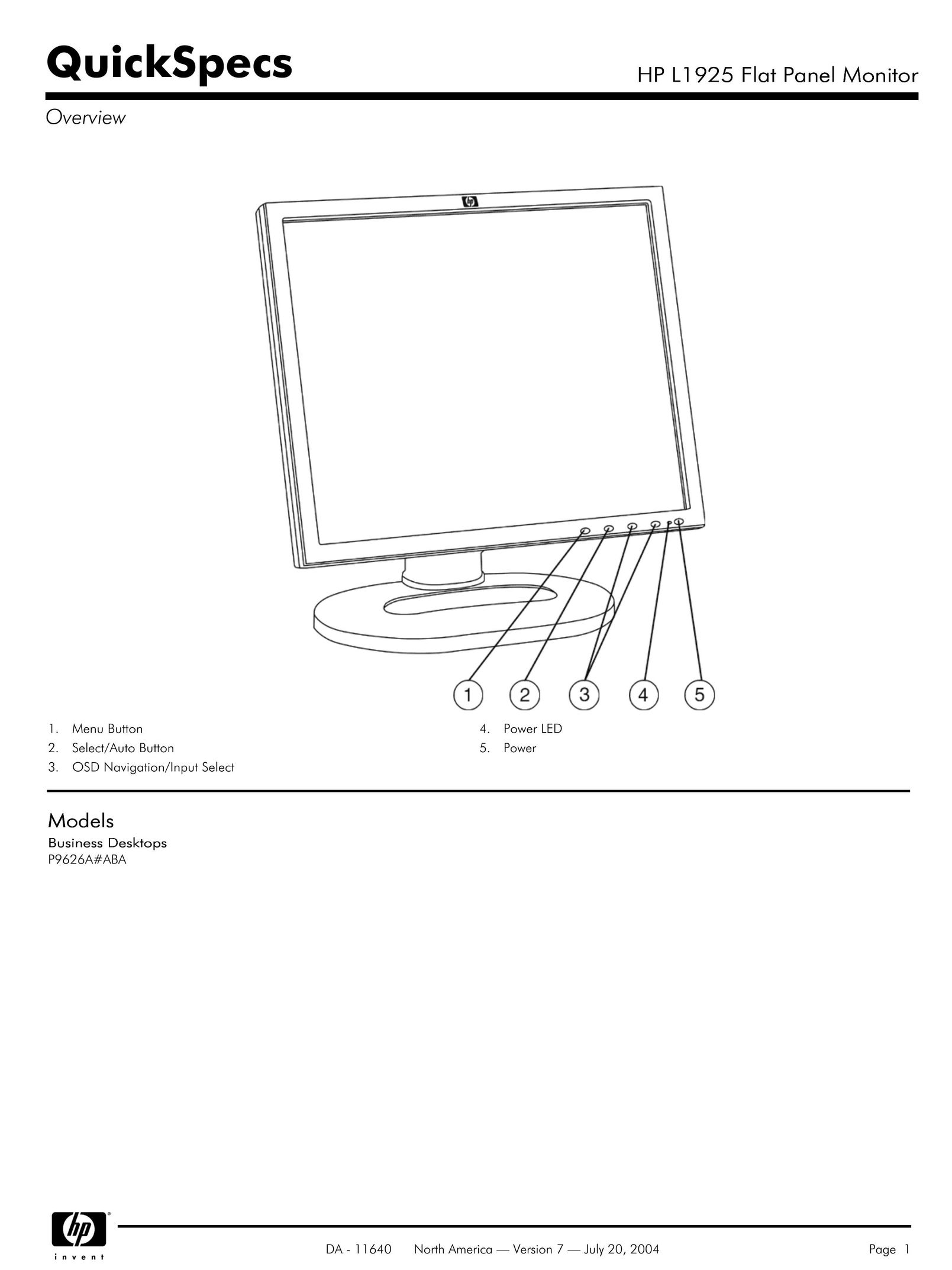 HP (Hewlett-Packard) L1925 Car Video System User Manual (Page 1)