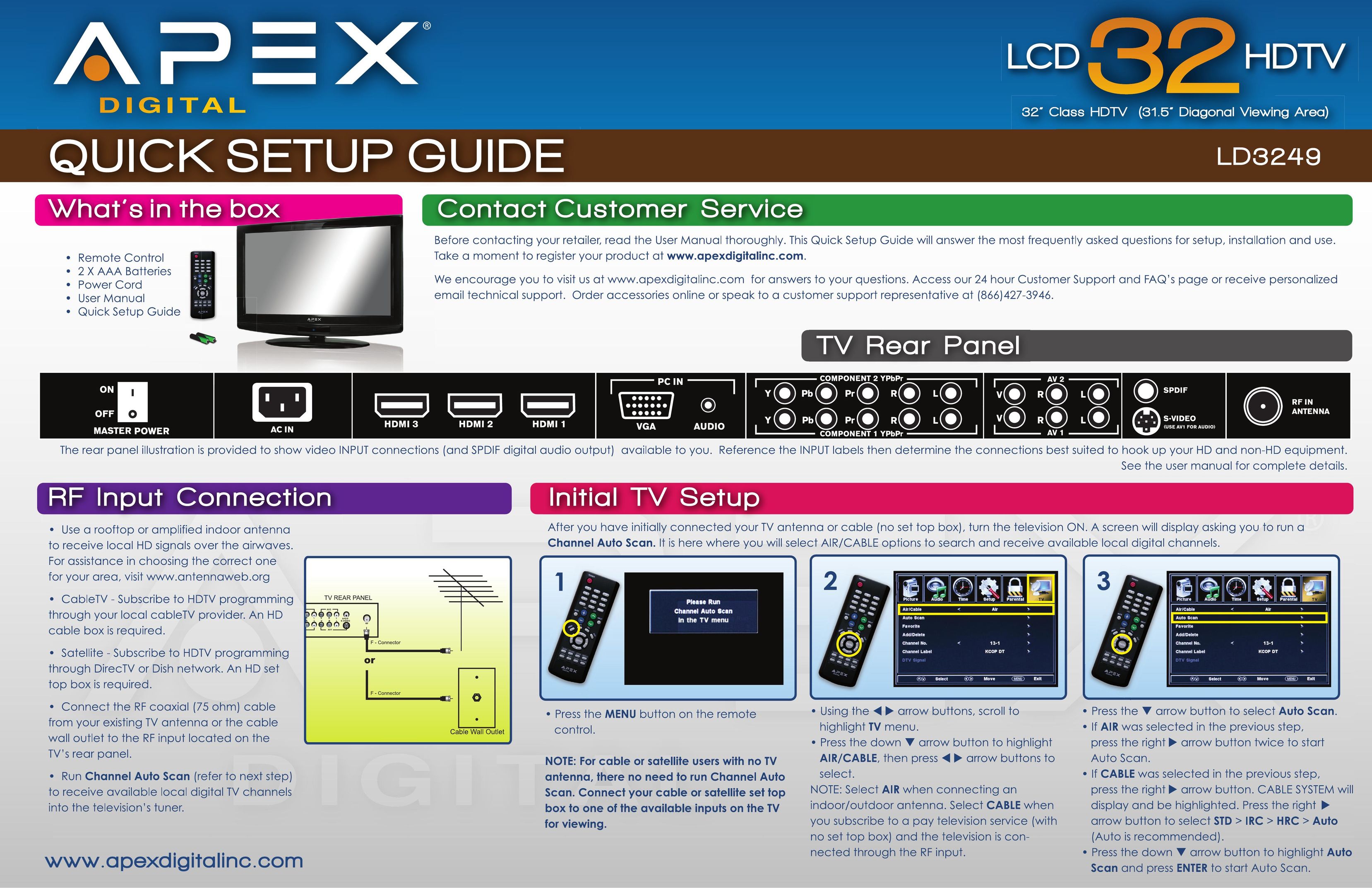 Apex Digital LD3248 Flat Panel Television User Manual (Page 1)