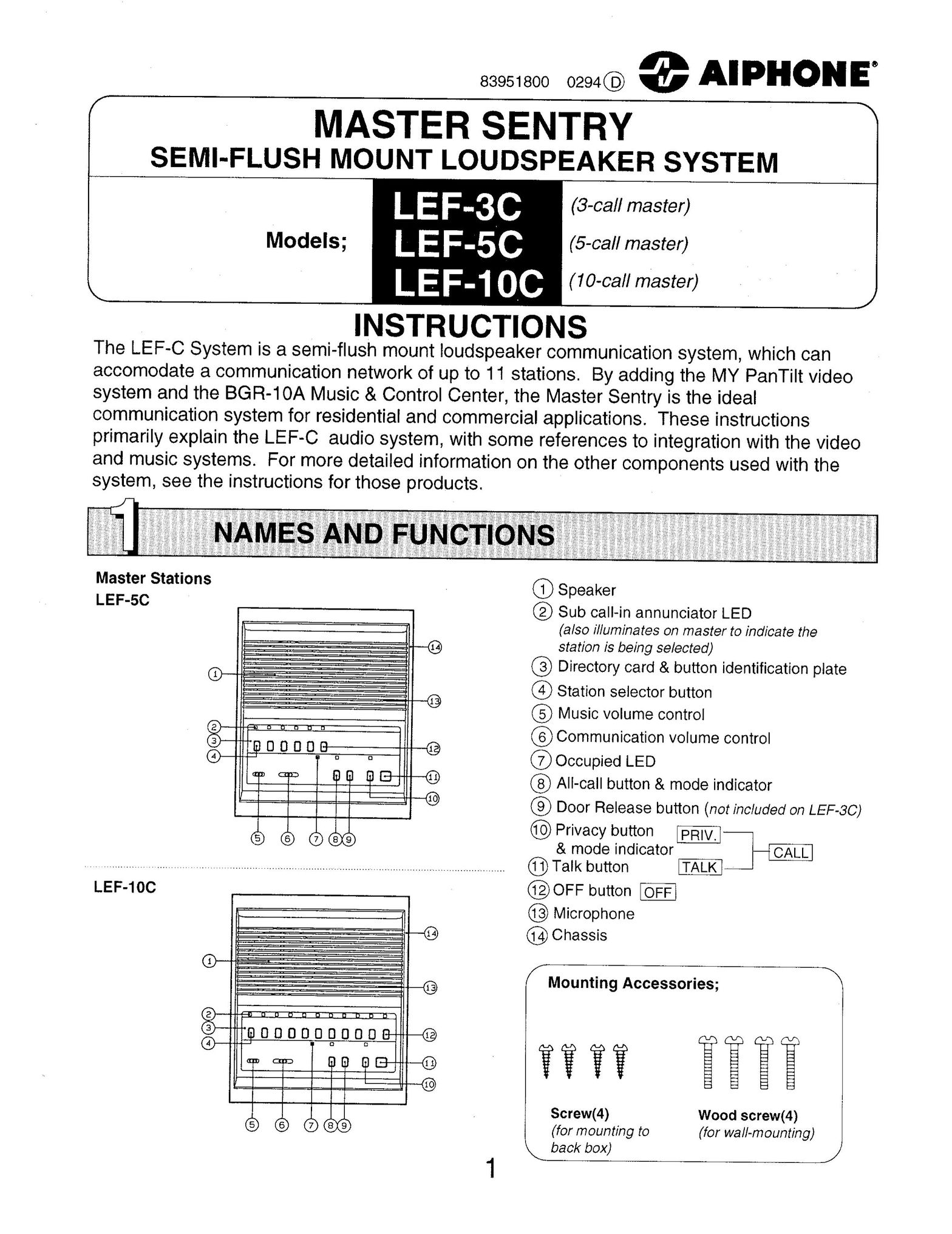 Aiphone LEF-5C Car Speaker User Manual (Page 1)