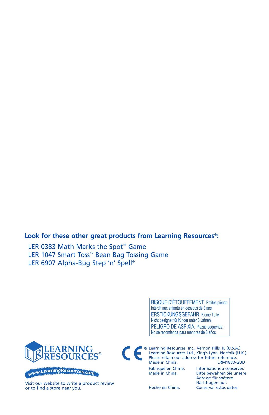 Learning Resources LER 1883 Baby Toy User Manual (Page 1)