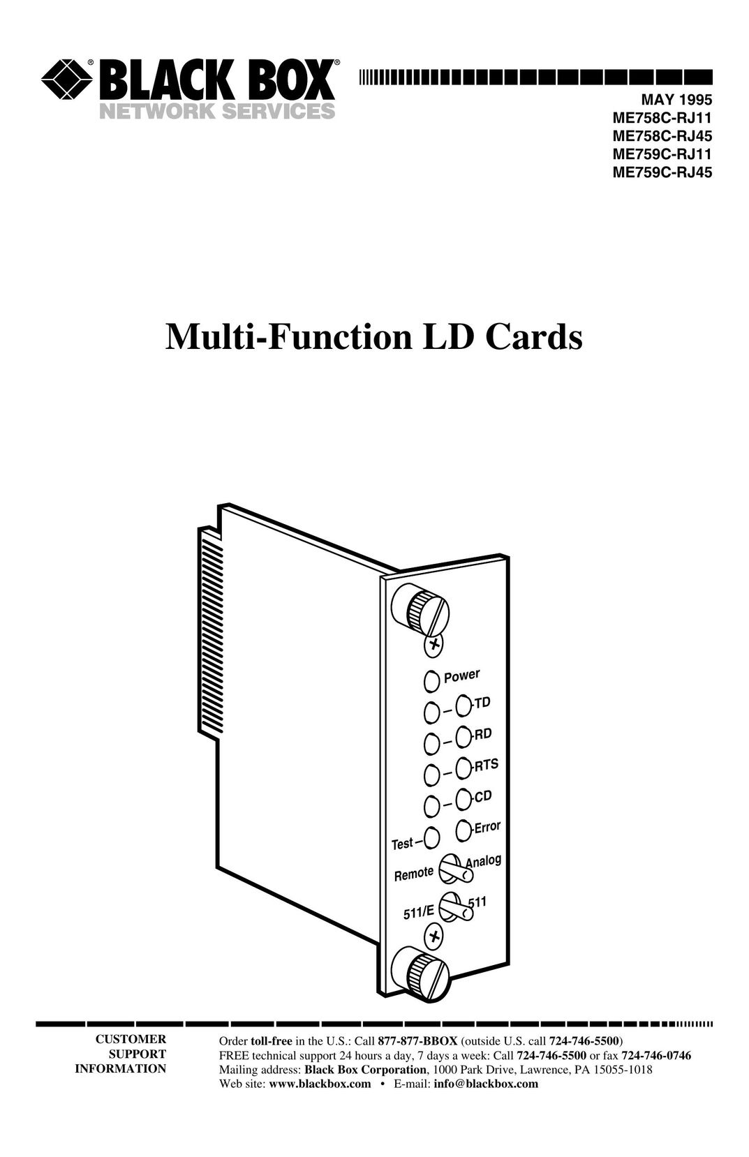 Black Box May-95 Cable Box User Manual (Page 1)