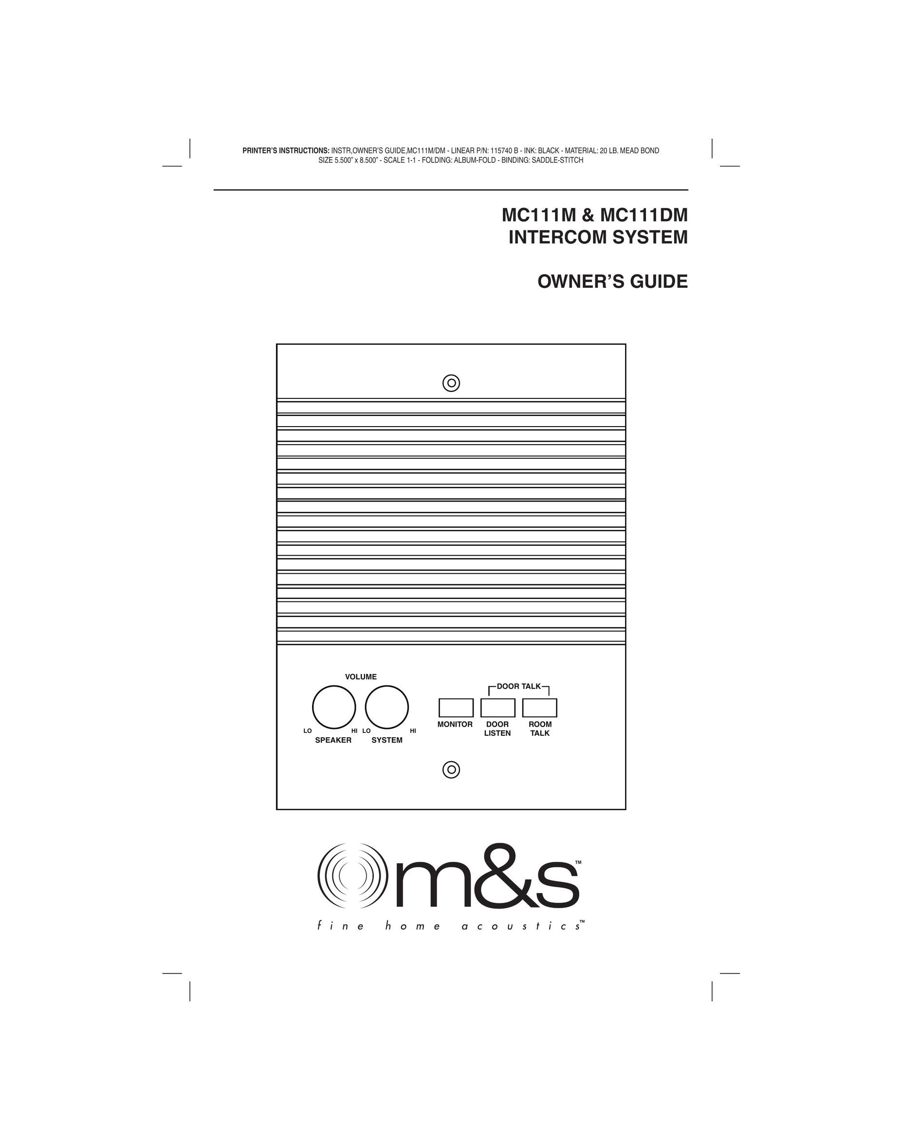 M&S Systems MC111DM Intercom System User Manual (Page 1)