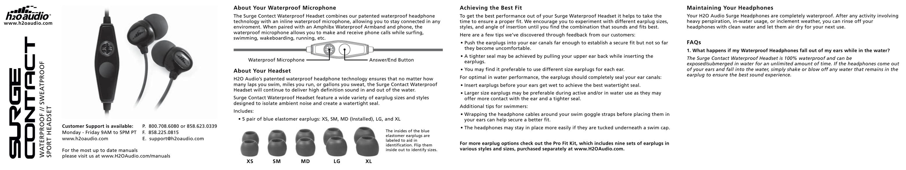 H2O Audio MD Headphones User Manual (Page 1)