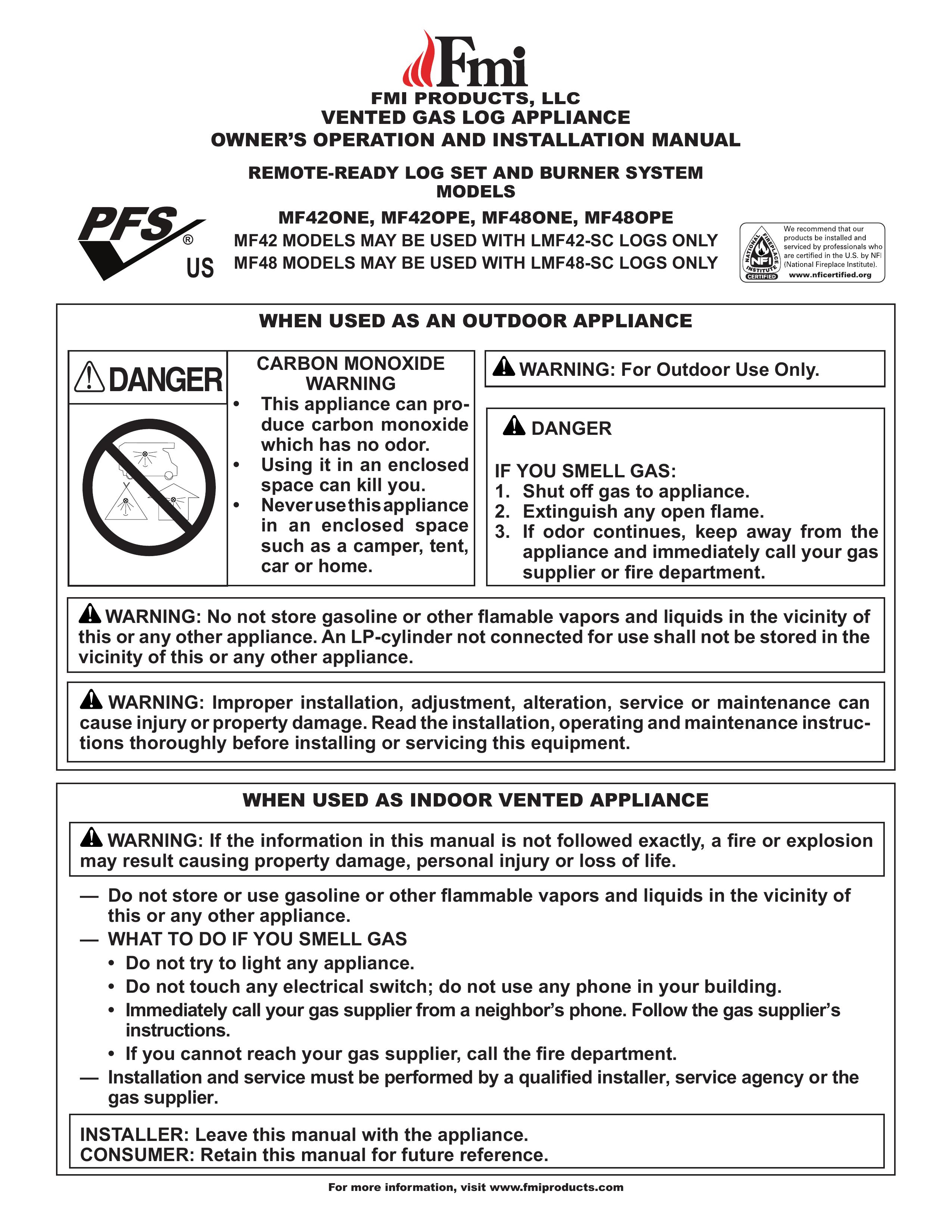 FMI MF42ONE Outdoor Gas Burner User Manual (Page 1)