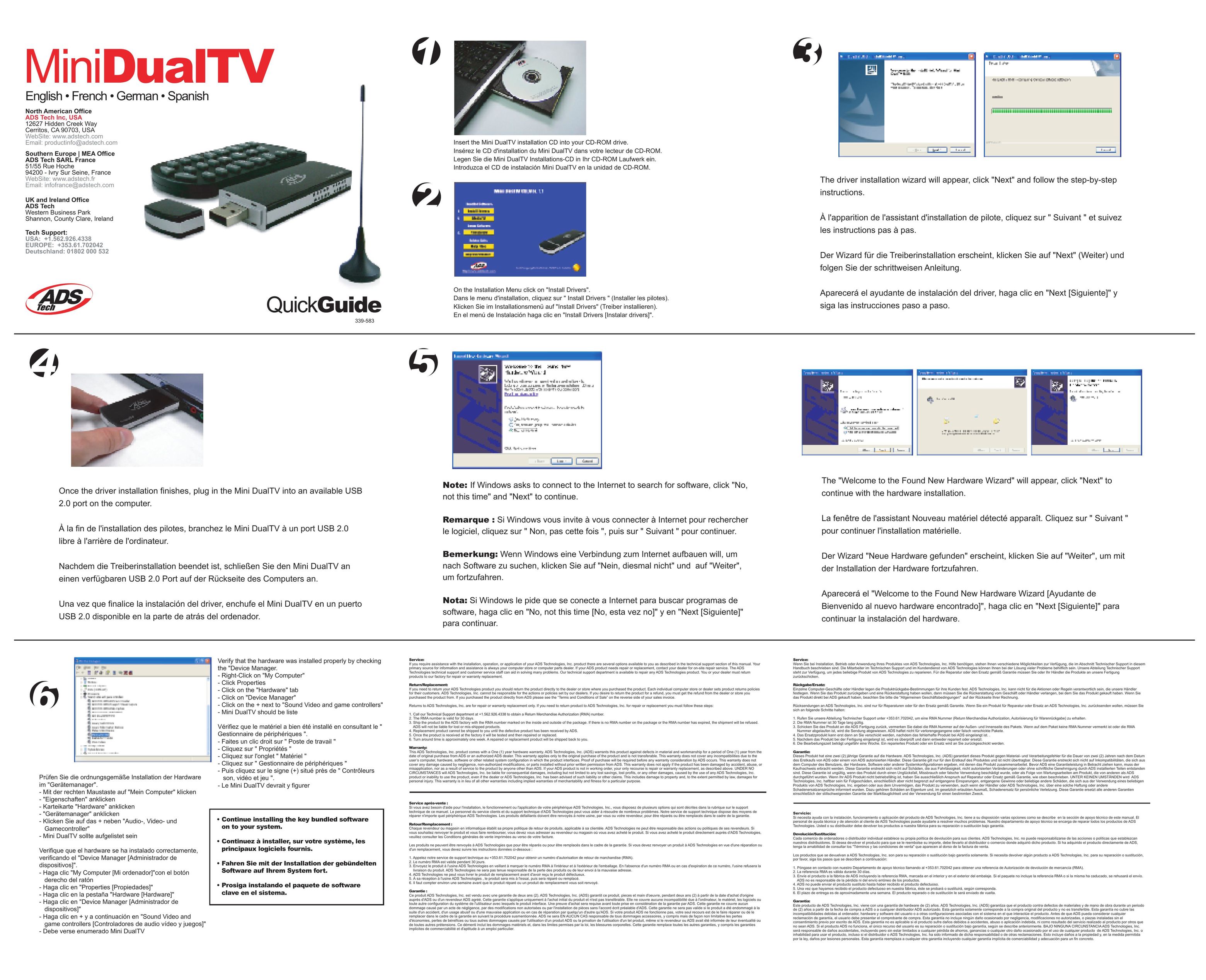 ADS Technologies Mini DualTV Car Satellite TV System User Manual (Page 1)