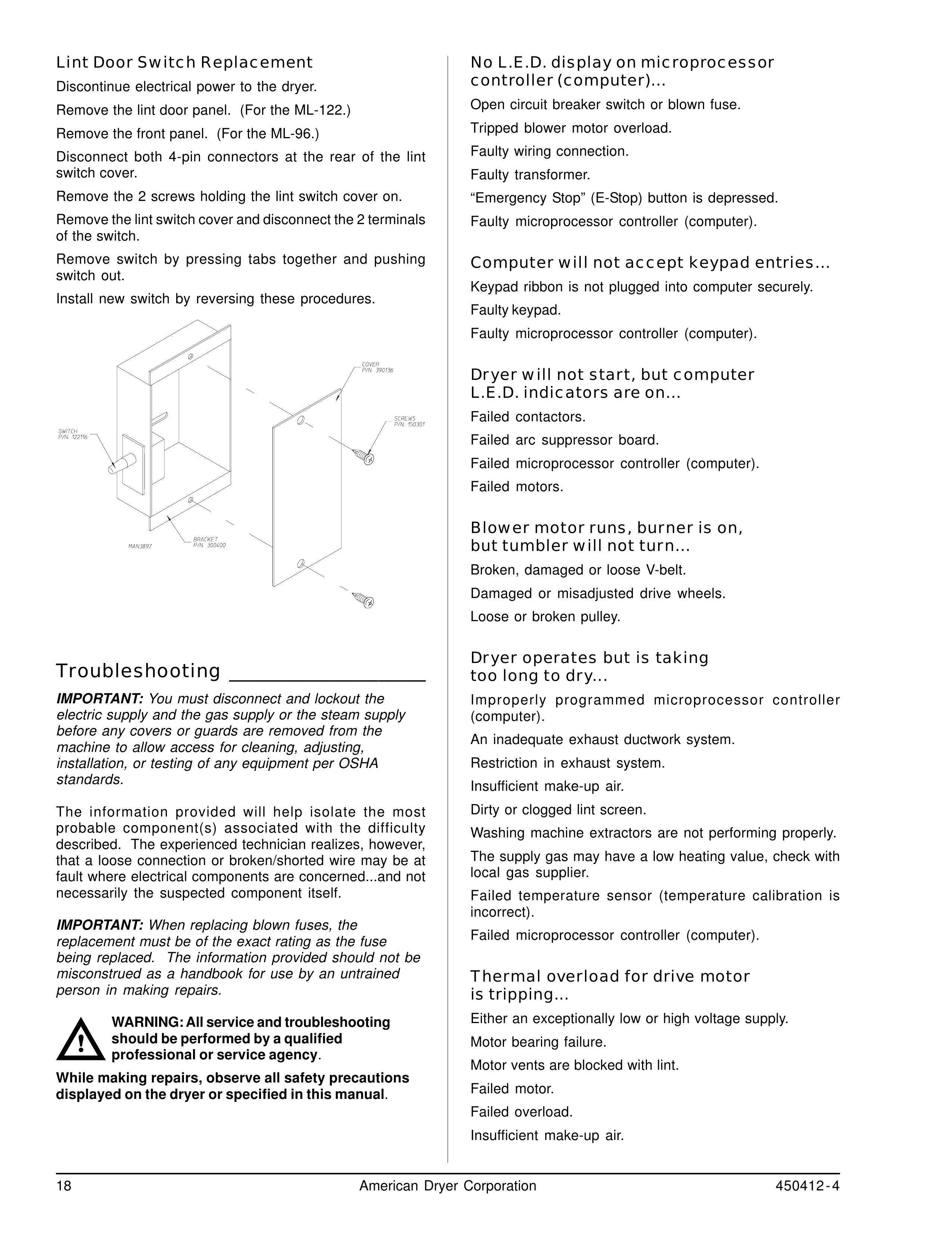 ADC ML-122 Clothes Dryer User Manual (Page 18)
