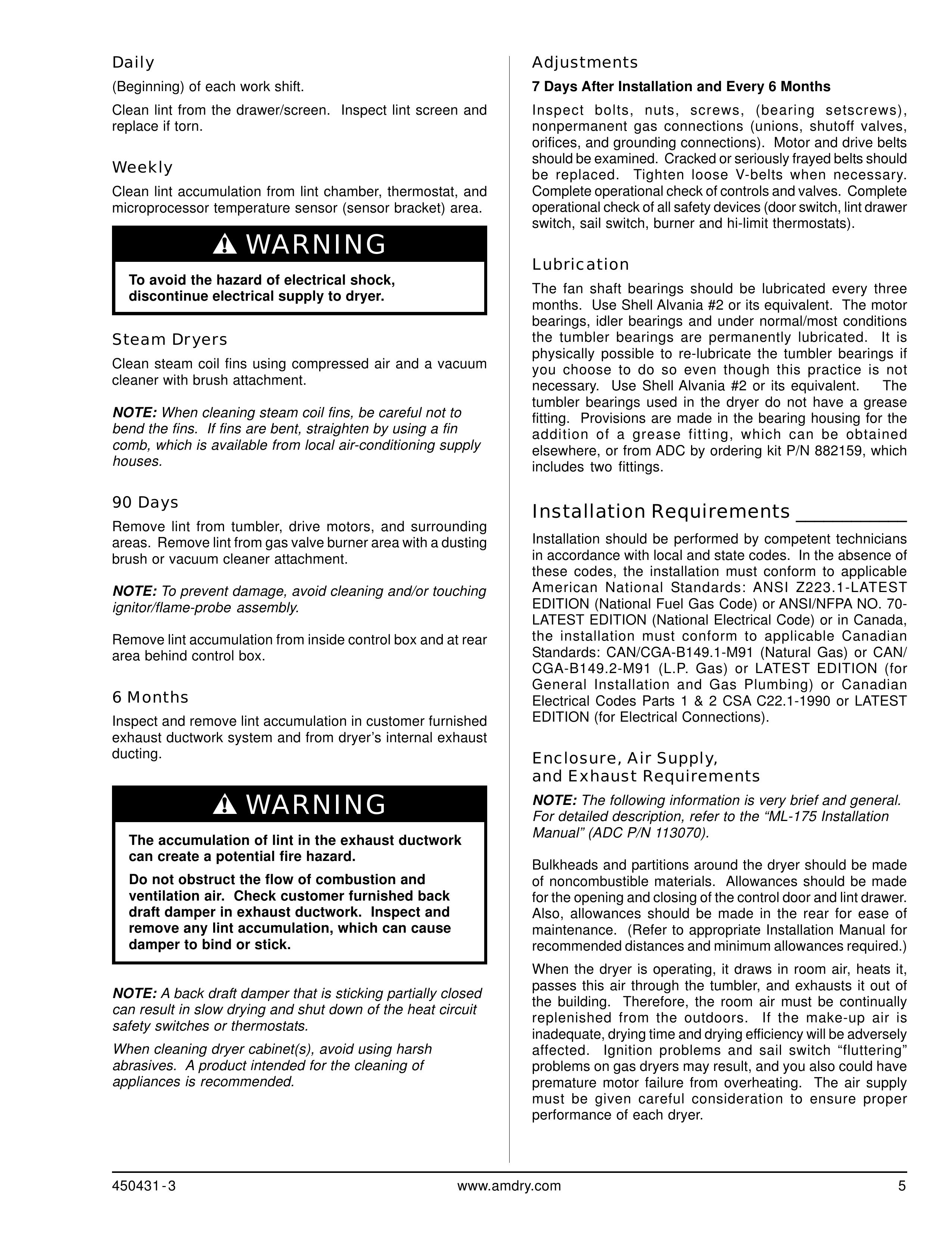 ADC ML-190 Clothes Dryer User Manual (Page 5)
