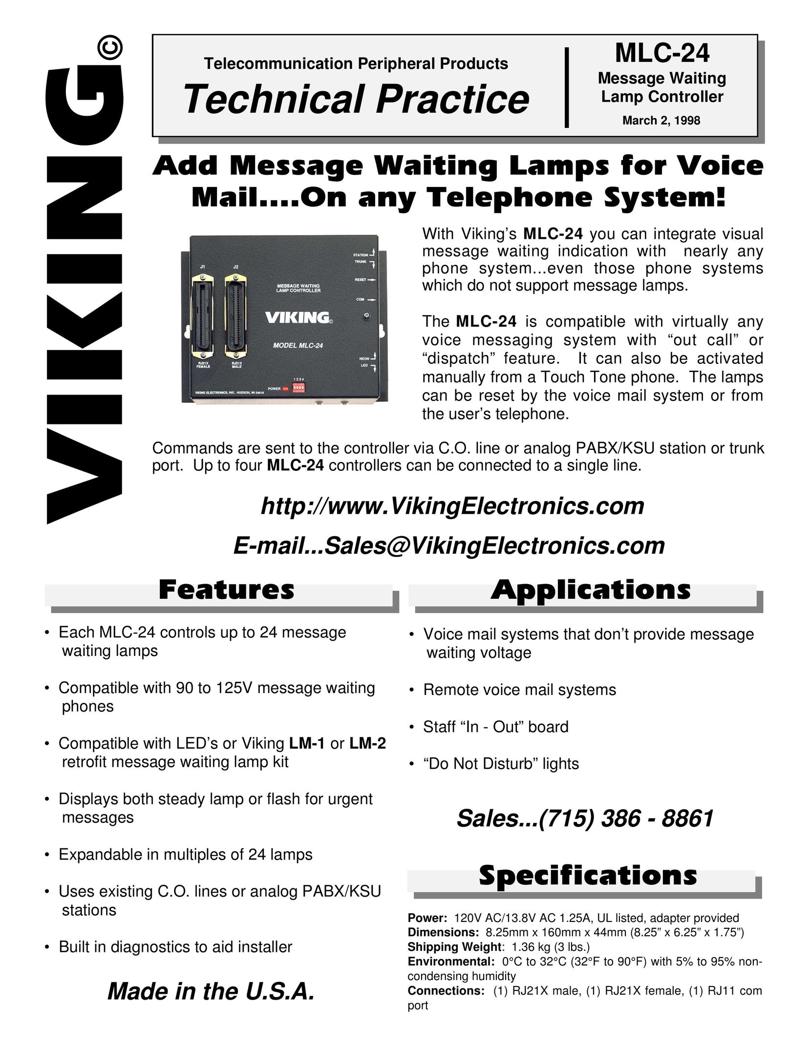 Viking Electronics MLC-24 Answering Machine User Manual (Page 1)