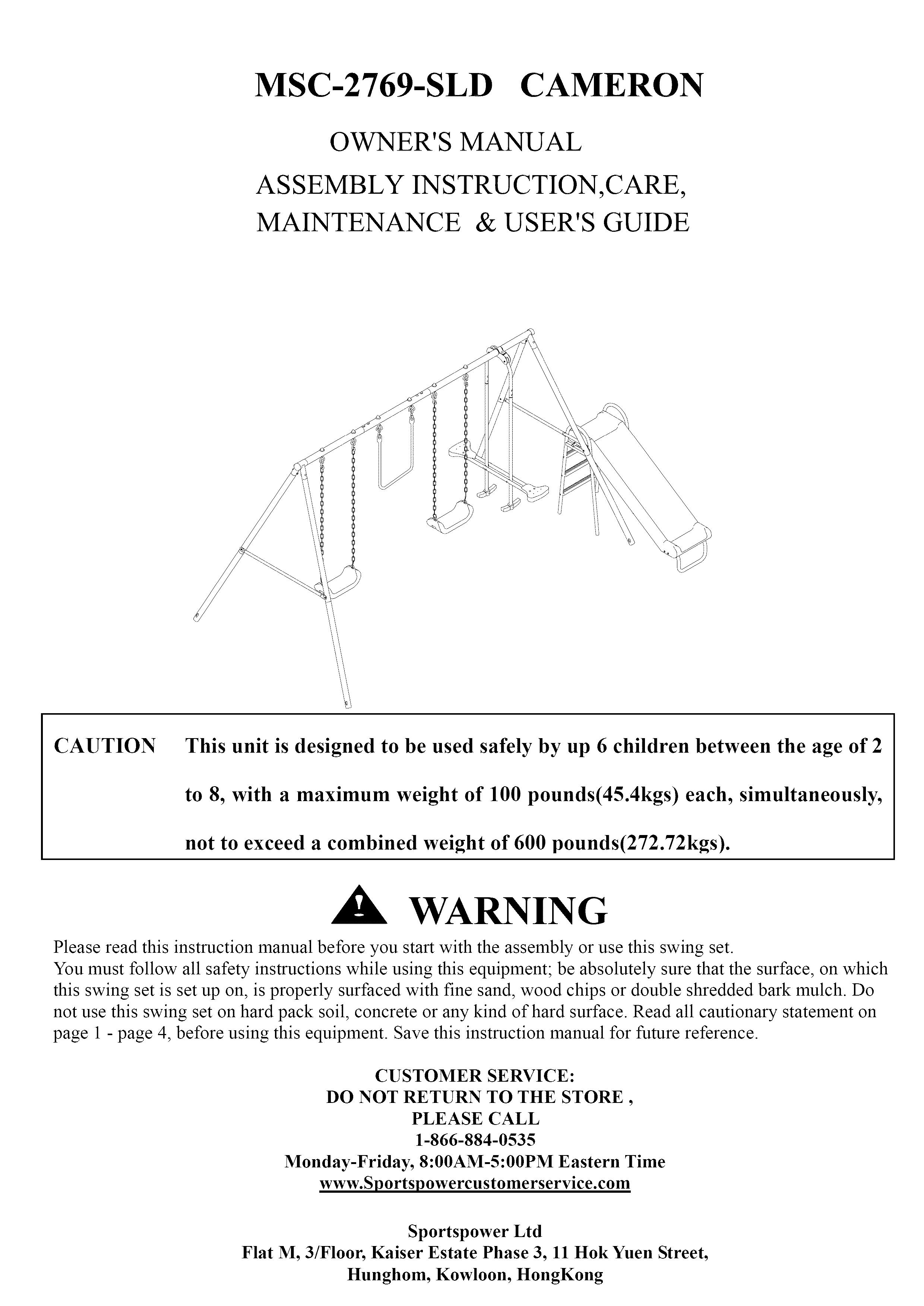 Camerons Products MSC-2769-SLD Backyard Playset User Manual (Page 1)