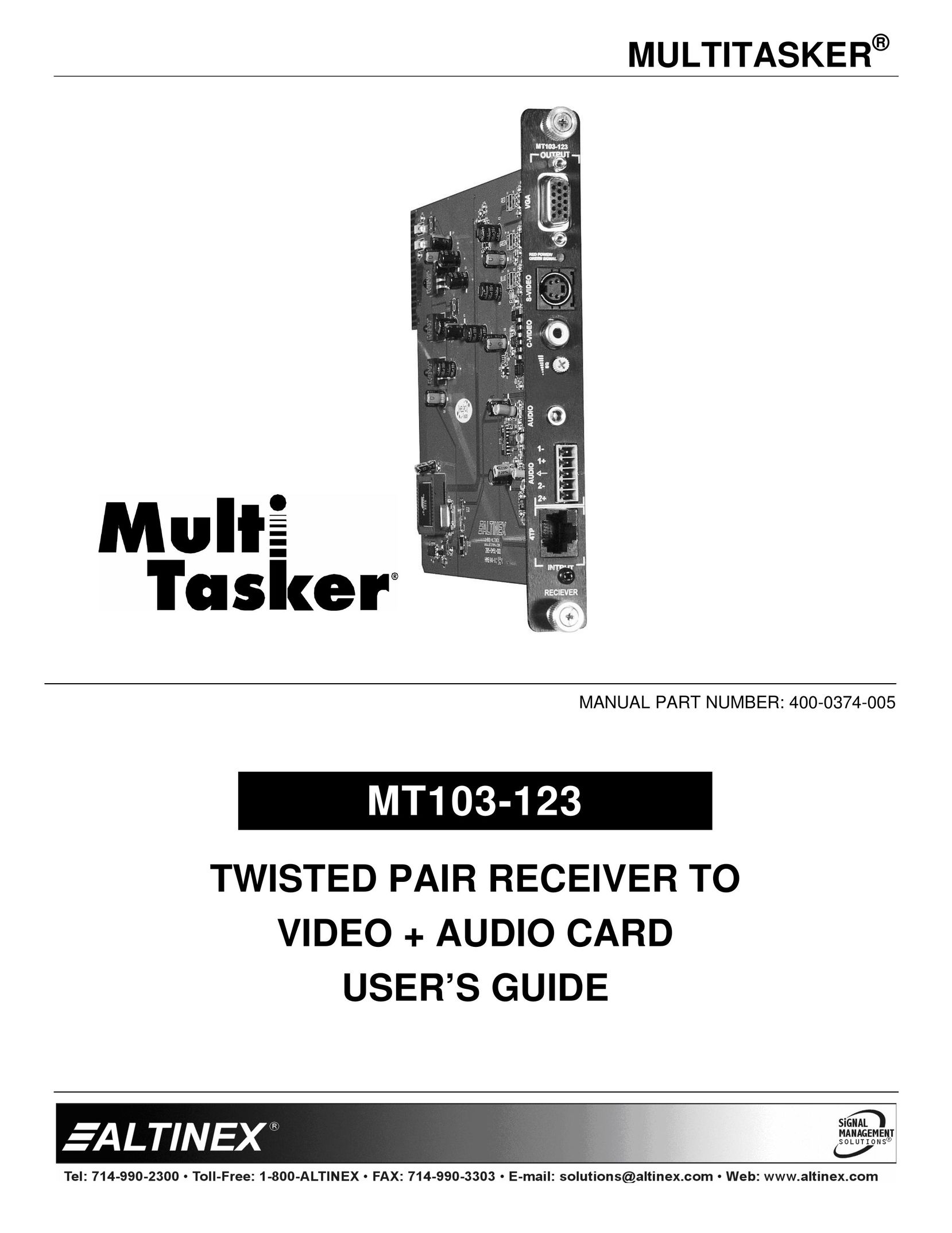 Altinex MT103-123 Computer Hardware User Manual (Page 1)