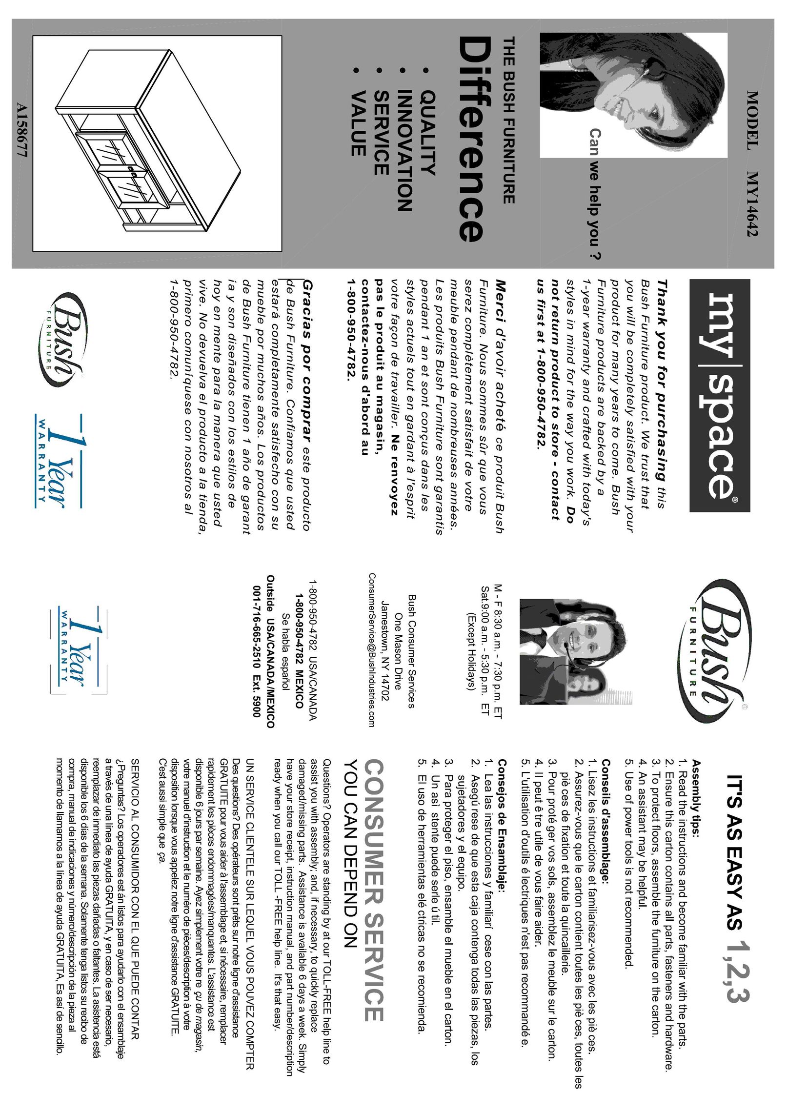 Bush MY14642 Indoor Furnishings User Manual (Page 1)