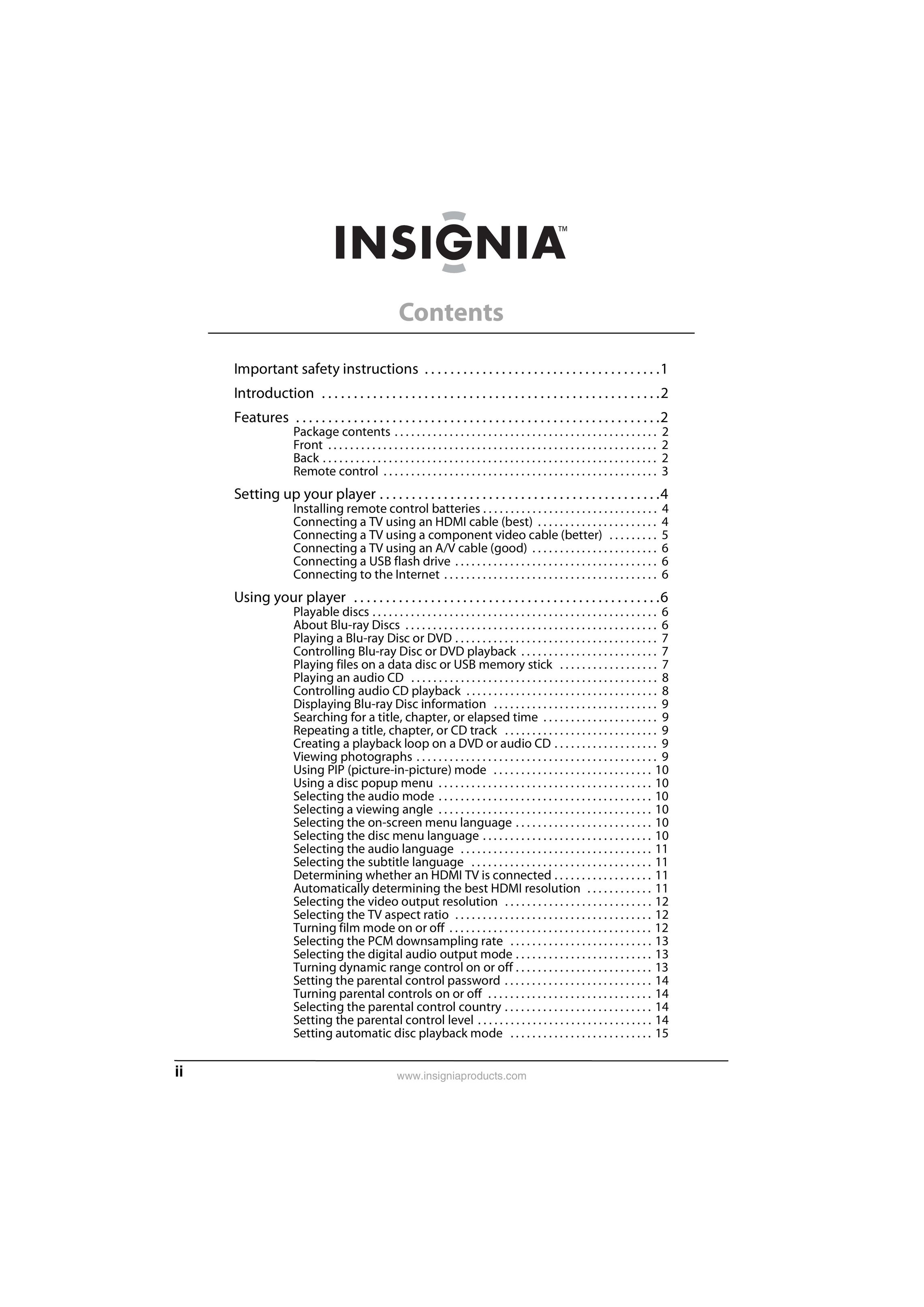 Insignia NS-BRDVD3-CA Blu-ray Player User Manual (Page 2)