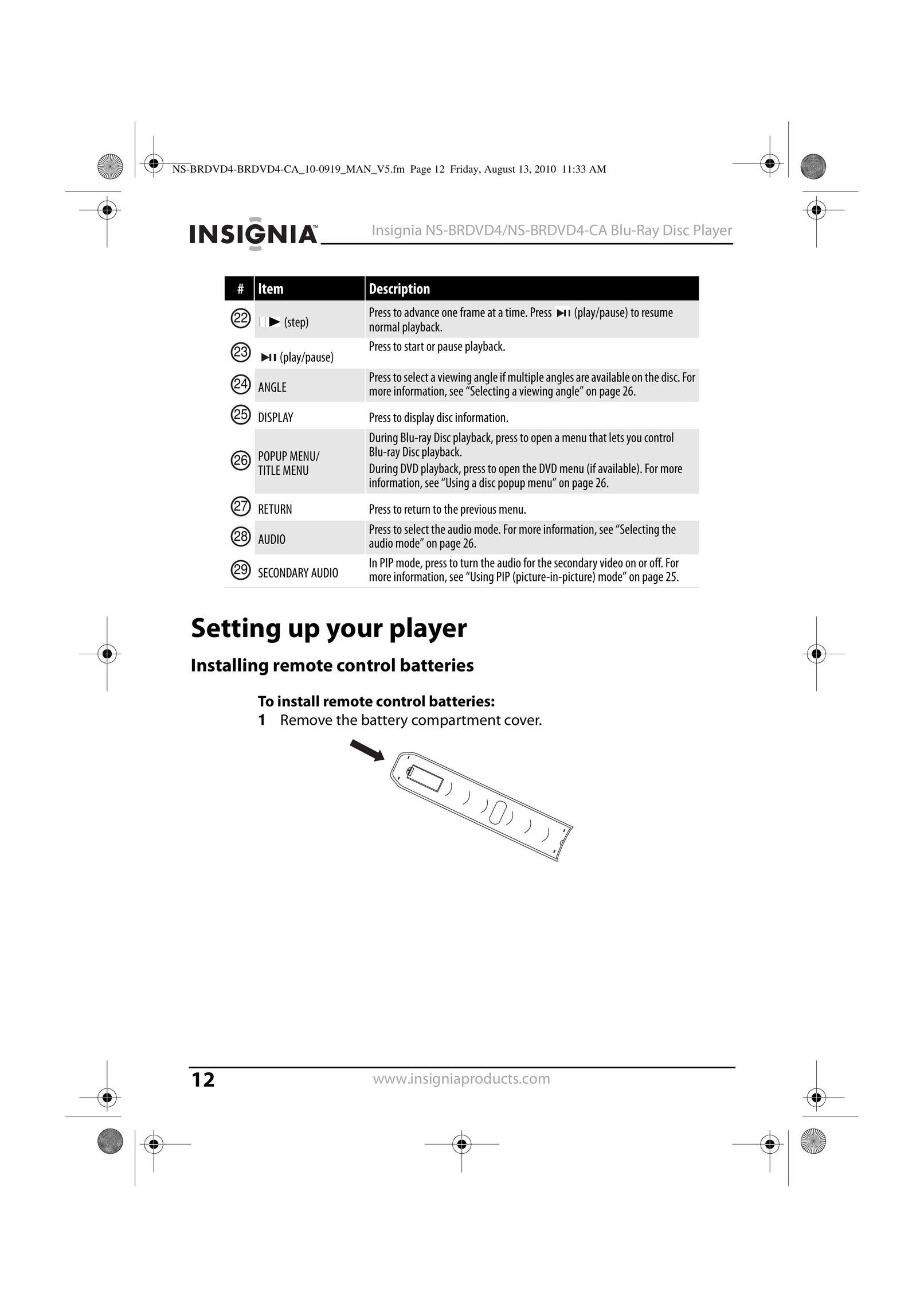 Insignia NS-BRDVD4 Blu-ray Player User Manual (Page 12)
