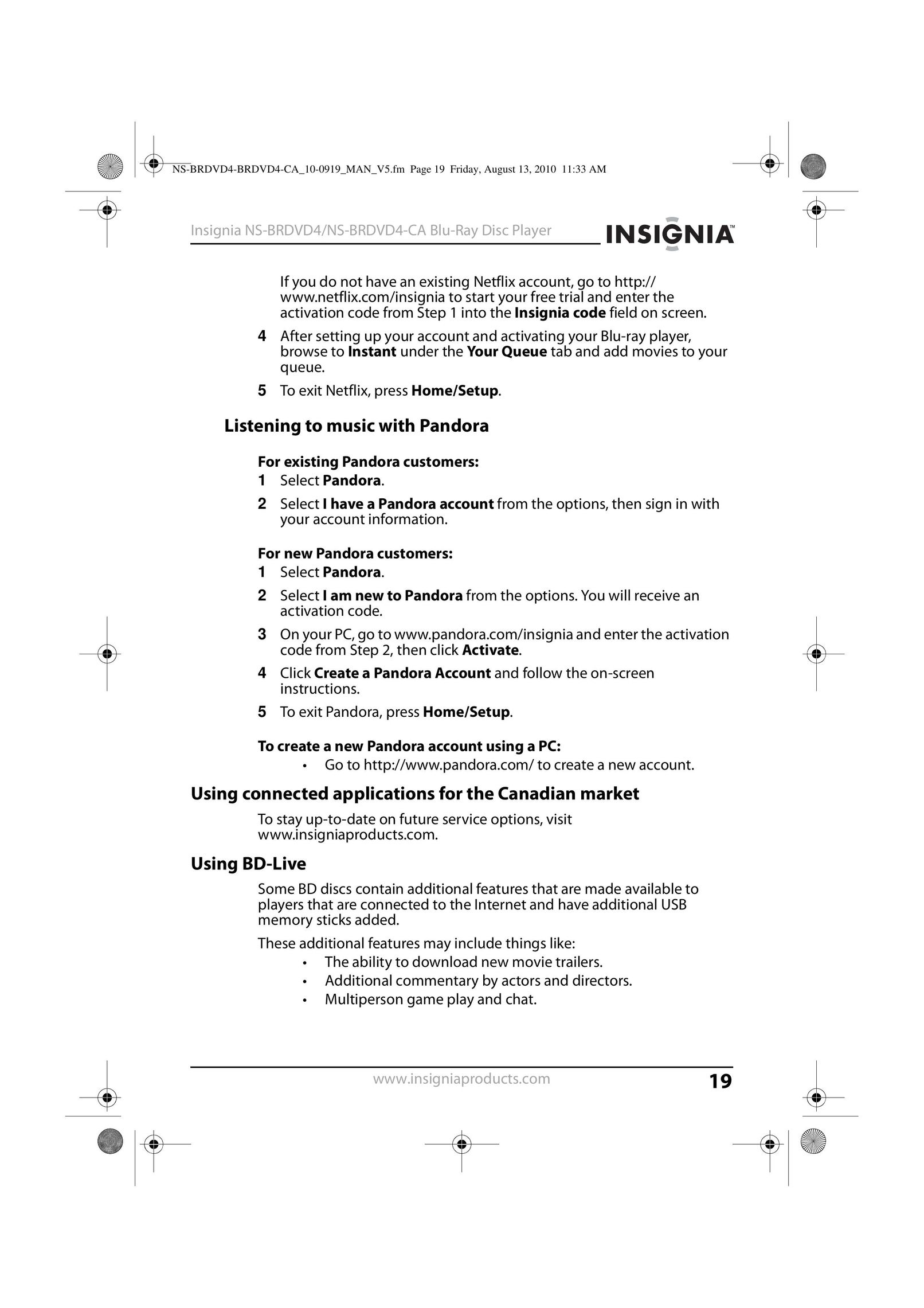 Insignia NS-BRDVD4 Blu-ray Player User Manual (Page 19)