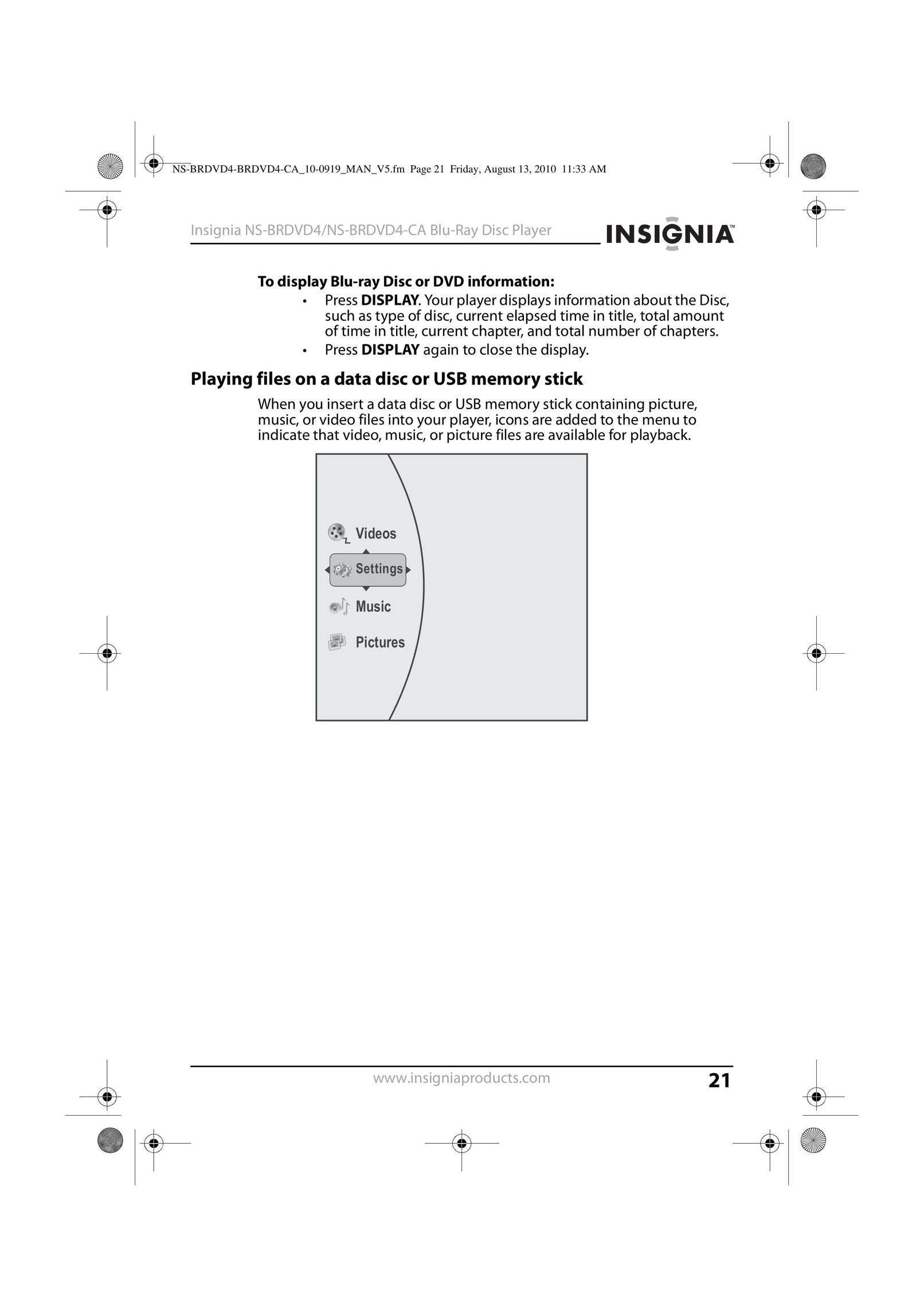 Insignia NS-BRDVD4 Blu-ray Player User Manual (Page 21)
