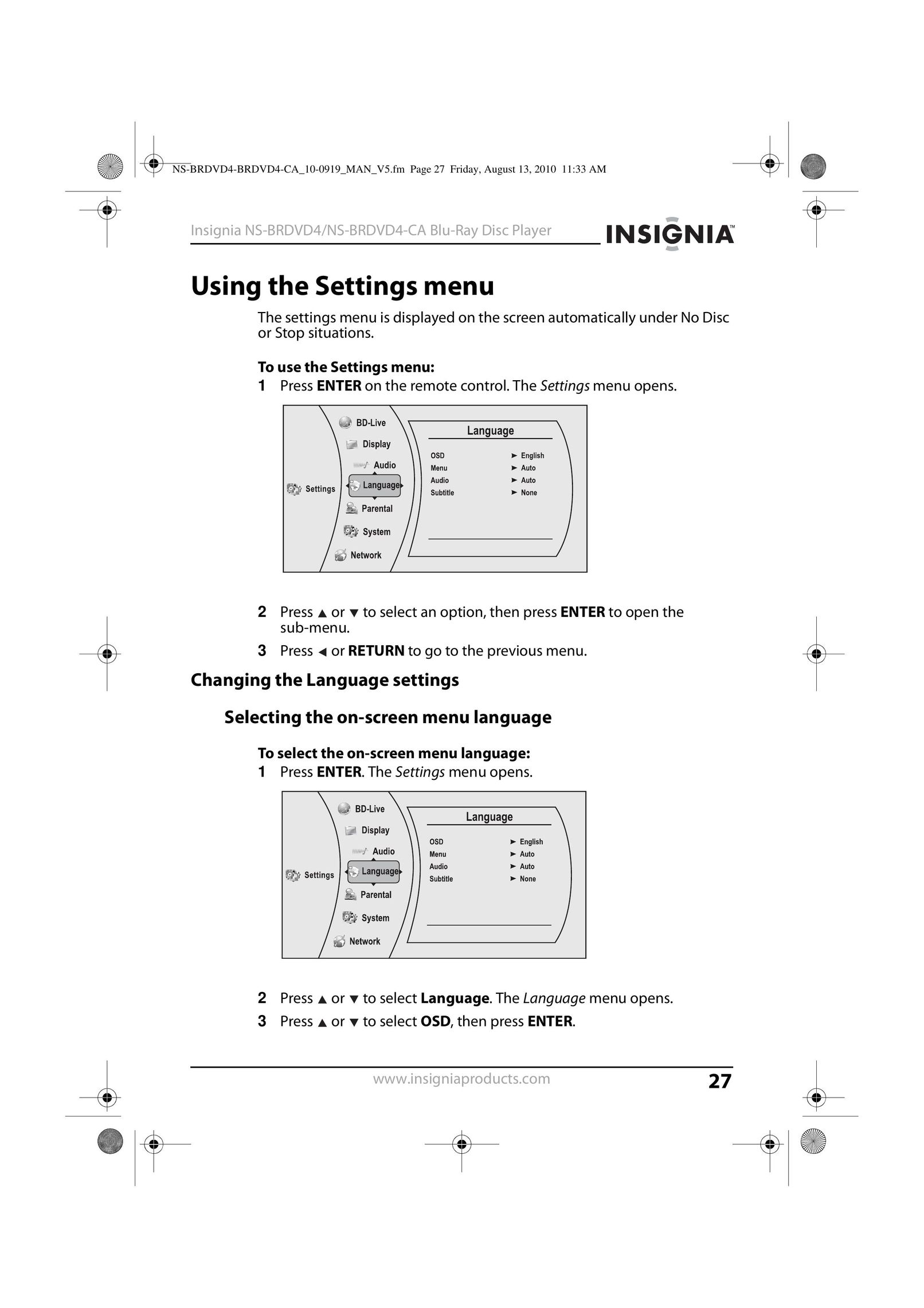 Insignia NS-BRDVD4 Blu-ray Player User Manual (Page 27)