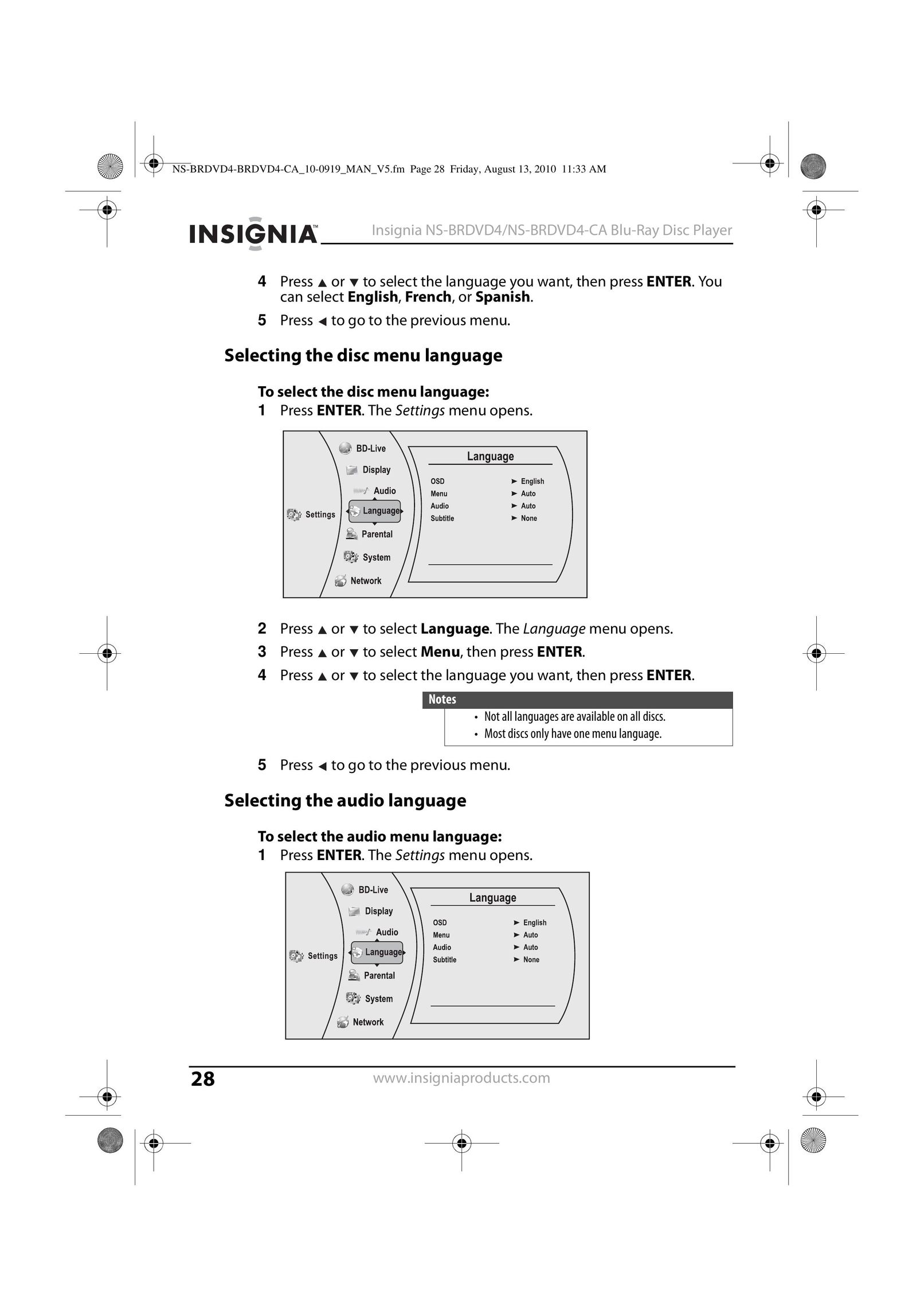 Insignia NS-BRDVD4 Blu-ray Player User Manual (Page 28)