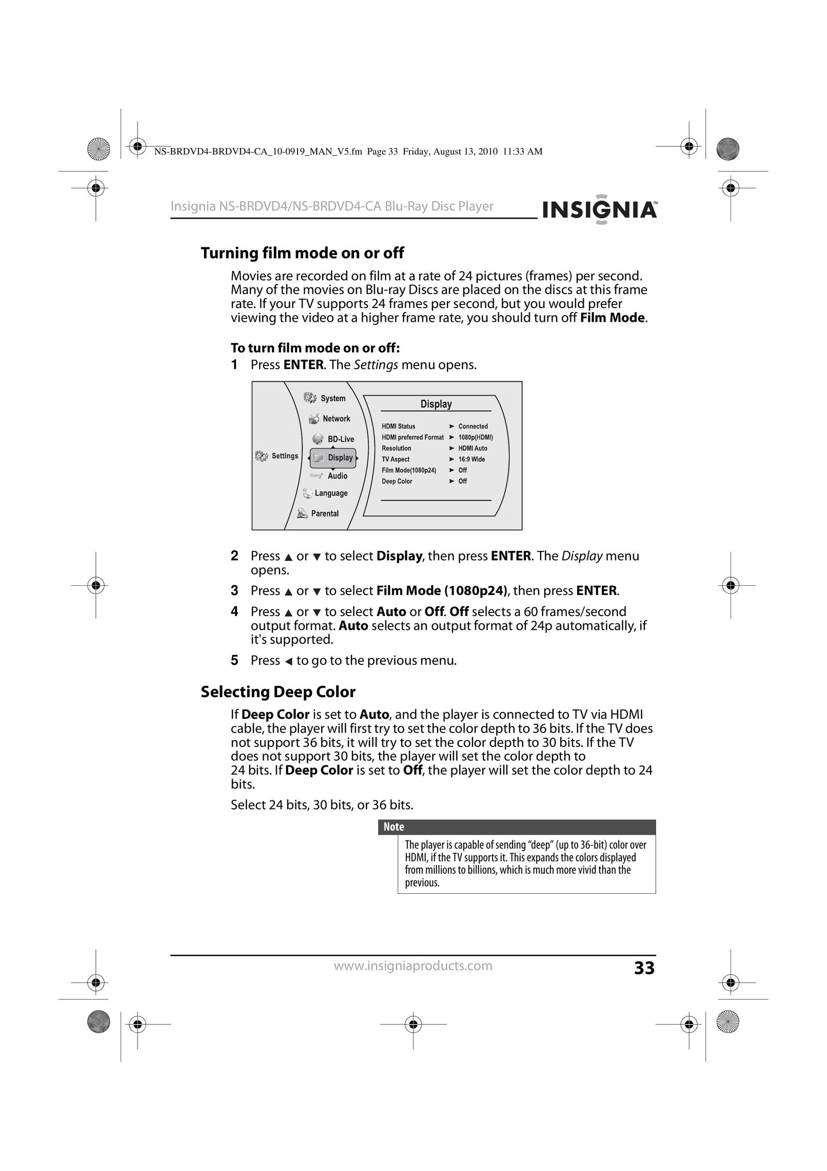 Insignia NS-BRDVD4 Blu-ray Player User Manual (Page 33)