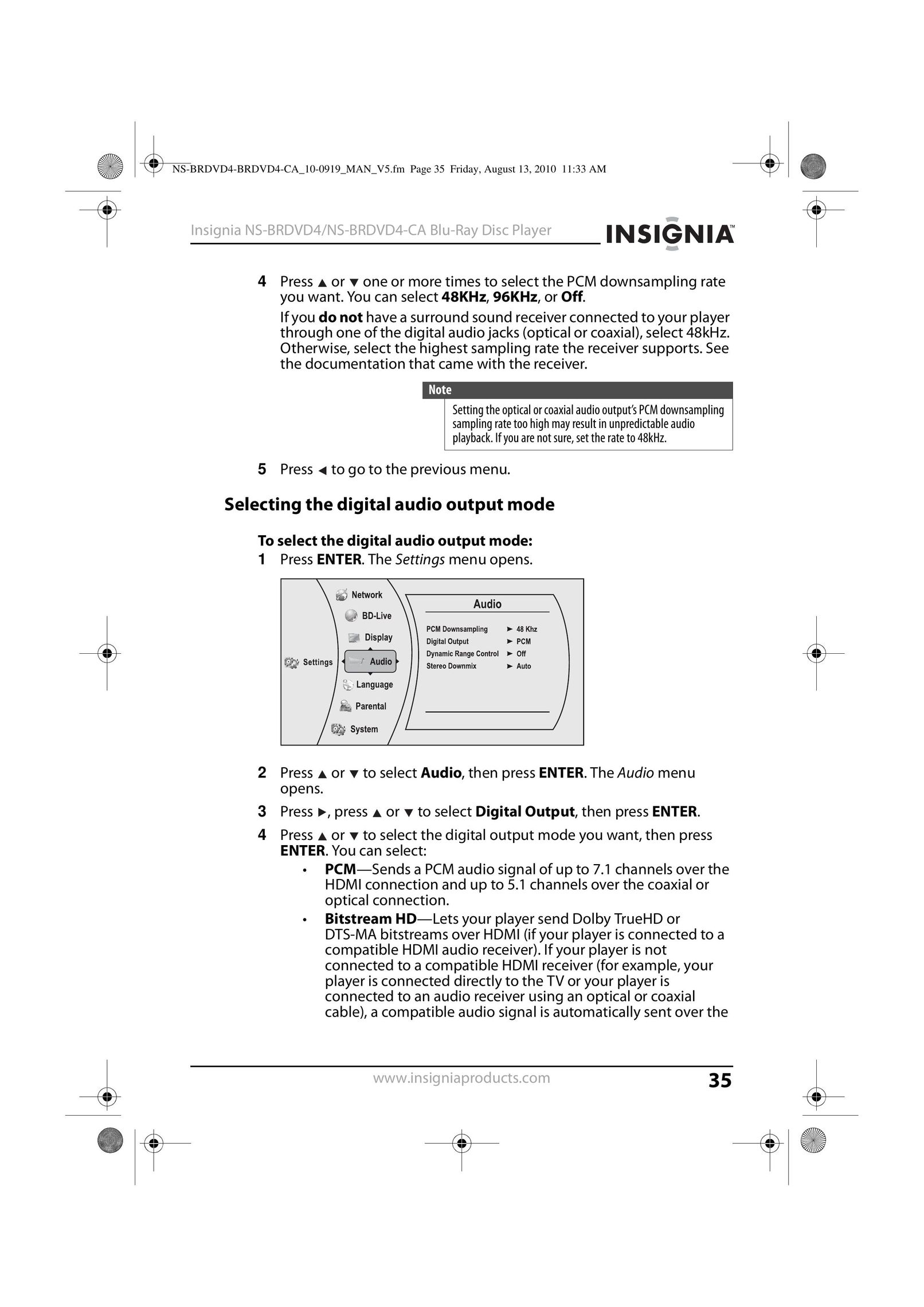 Insignia NS-BRDVD4 Blu-ray Player User Manual (Page 35)