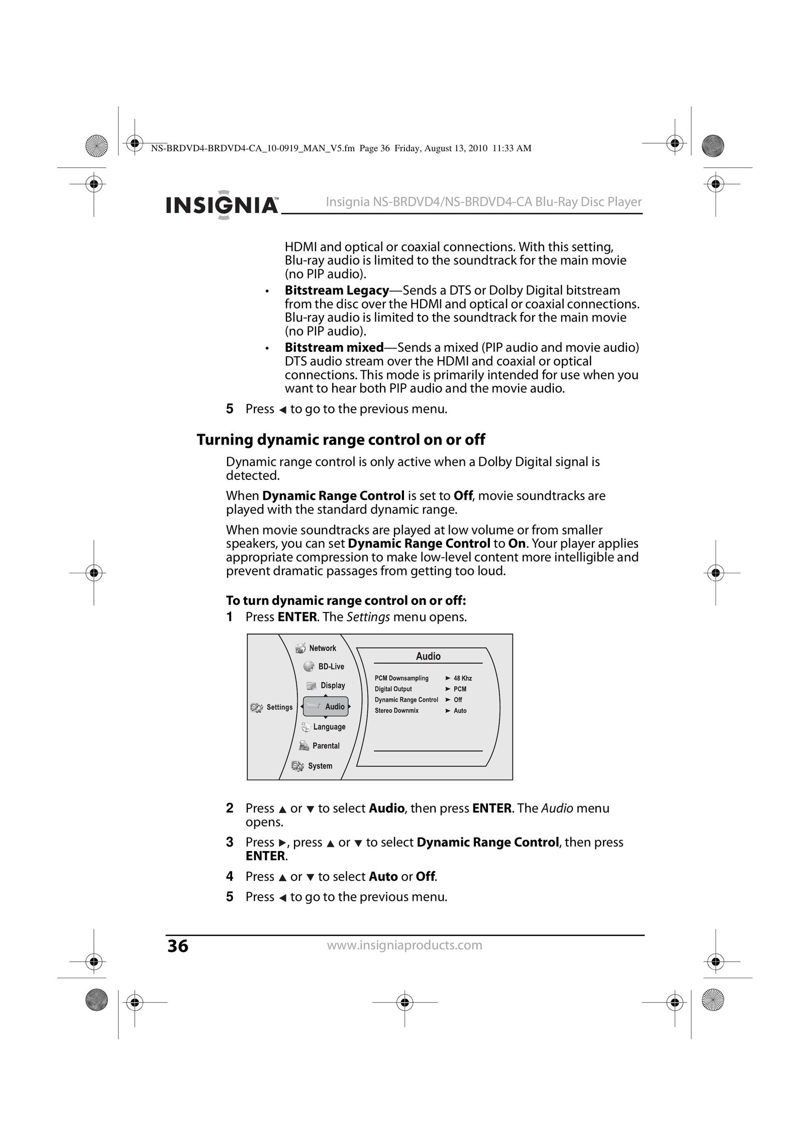 Insignia NS-BRDVD4 Blu-ray Player User Manual (Page 36)