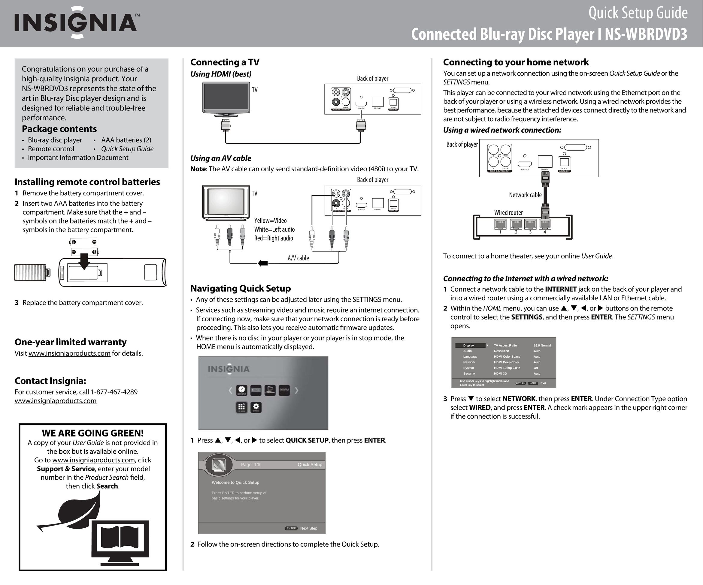 Insignia NS-WBRDVD3 Blu-ray Player User Manual (Page 1)
