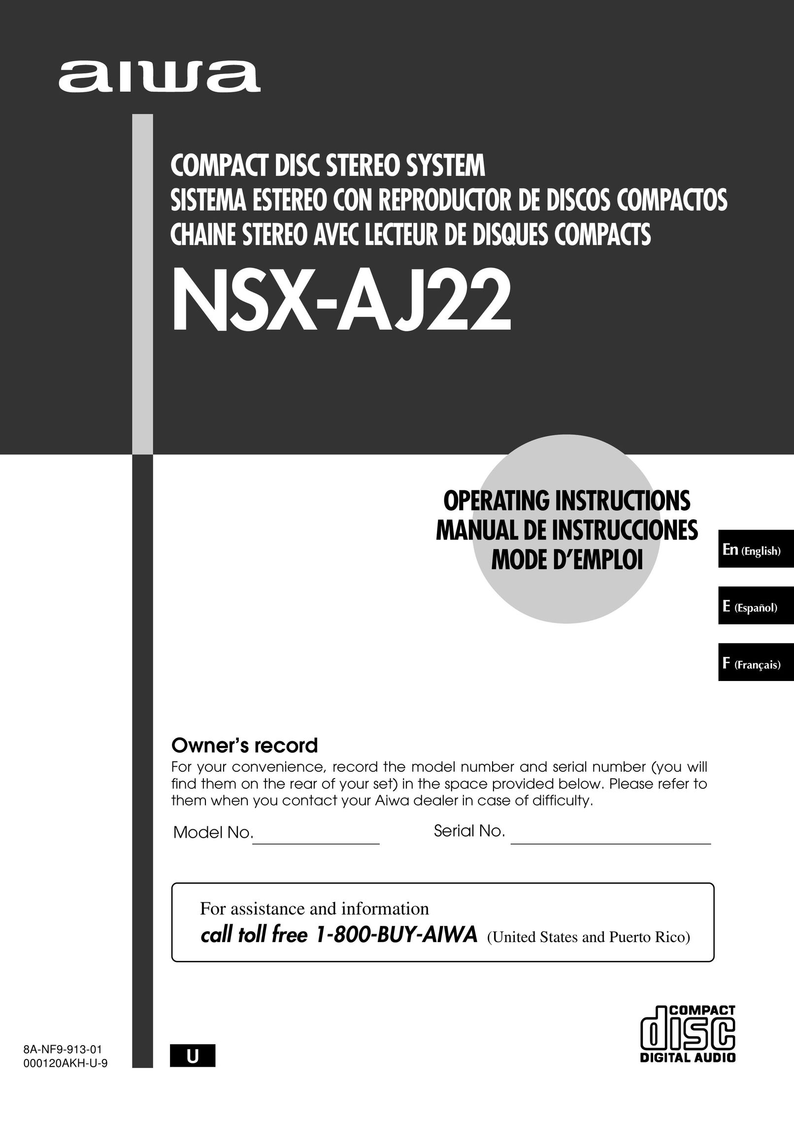 Aiwa NSX-AJ22 CD Player User Manual (Page 1)
