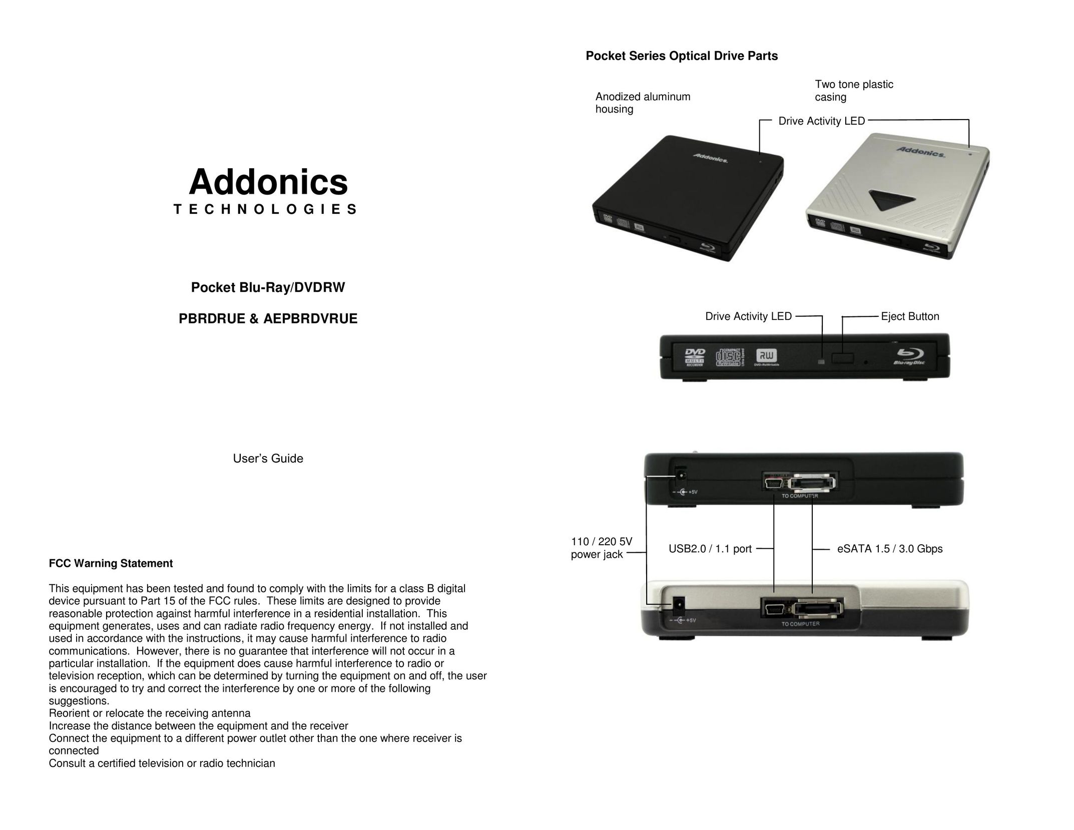 Addonics Technologies PBRDRUE Blu-ray Player User Manual (Page 1)