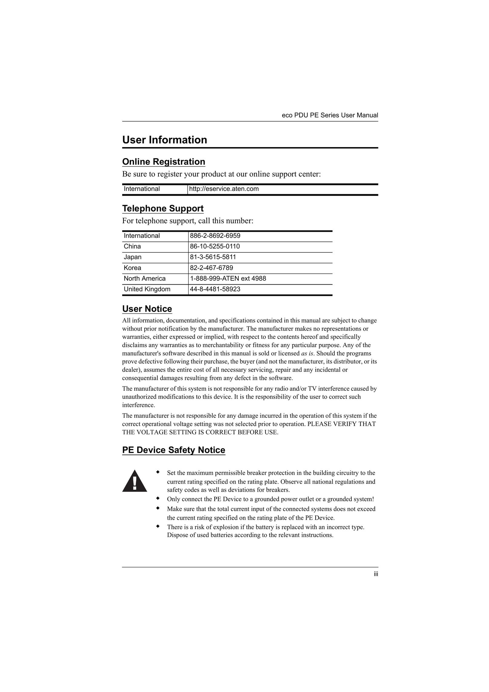 ATEN Technology PE9330 Power Supply User Manual (Page 3)