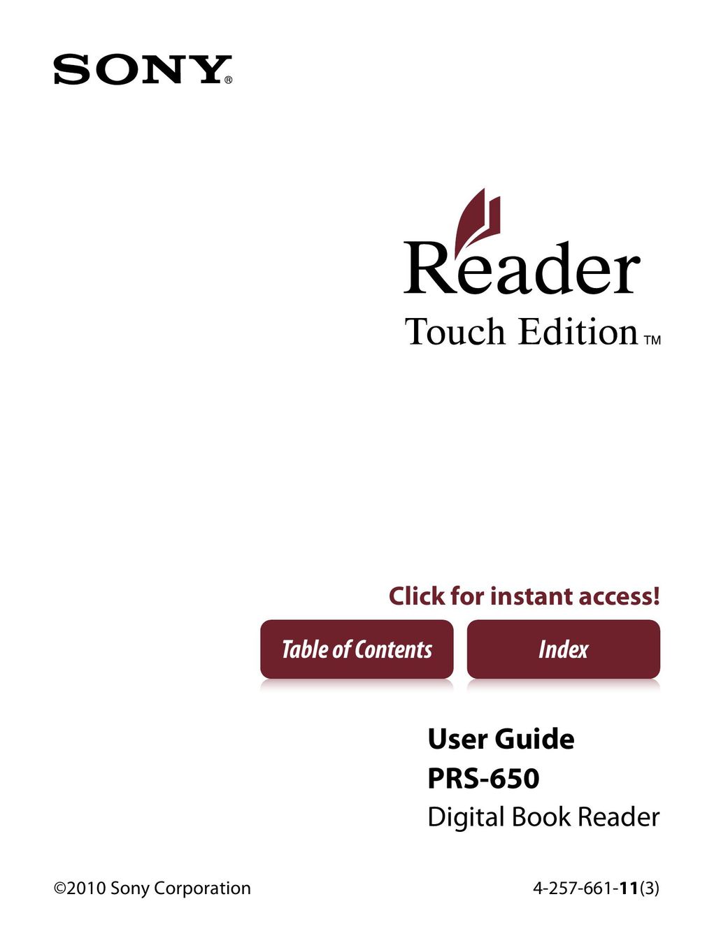 Sony PRS-650 eBook Reader User Manual (Page 1)