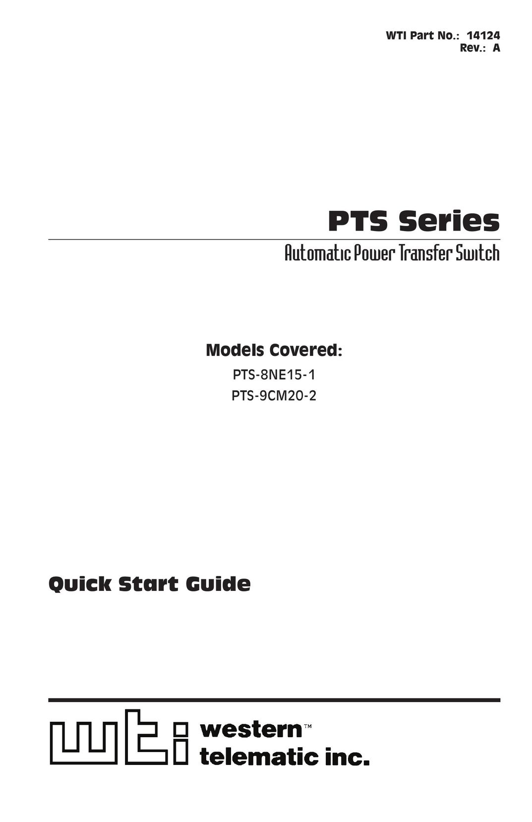Western Telematic PTS-9CM20-2 Switch User Manual (Page 1)