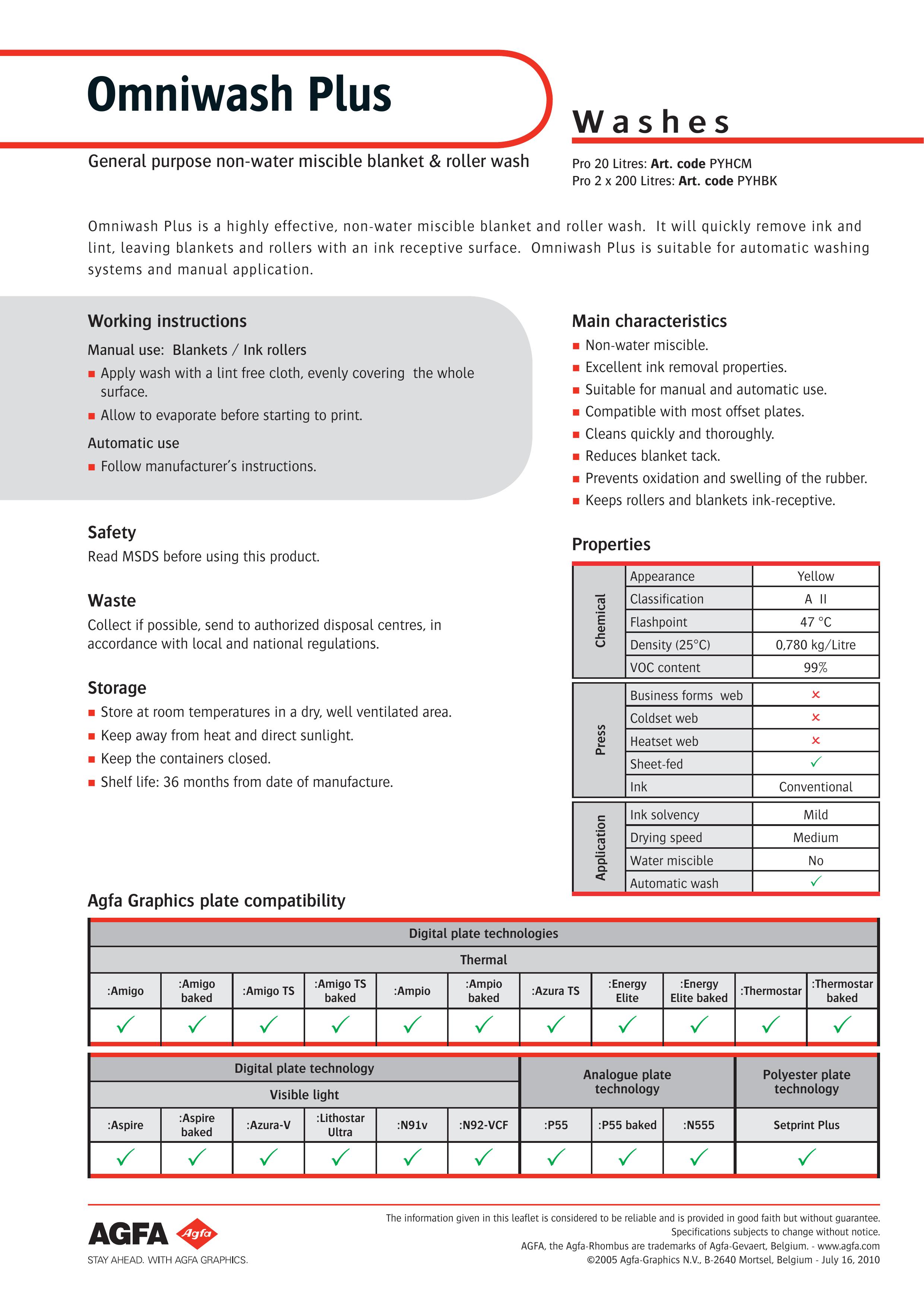 AGFA PYHCK Washer User Manual (Page 1)