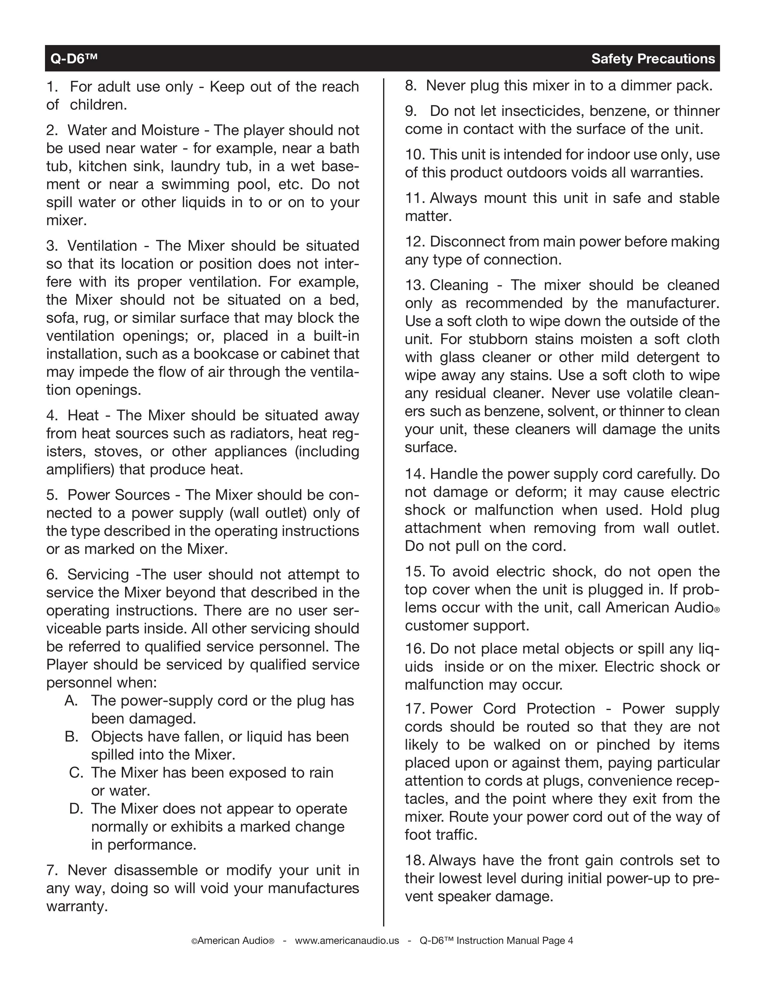American Audio q-d6 DJ Equipment User Manual (Page 4)