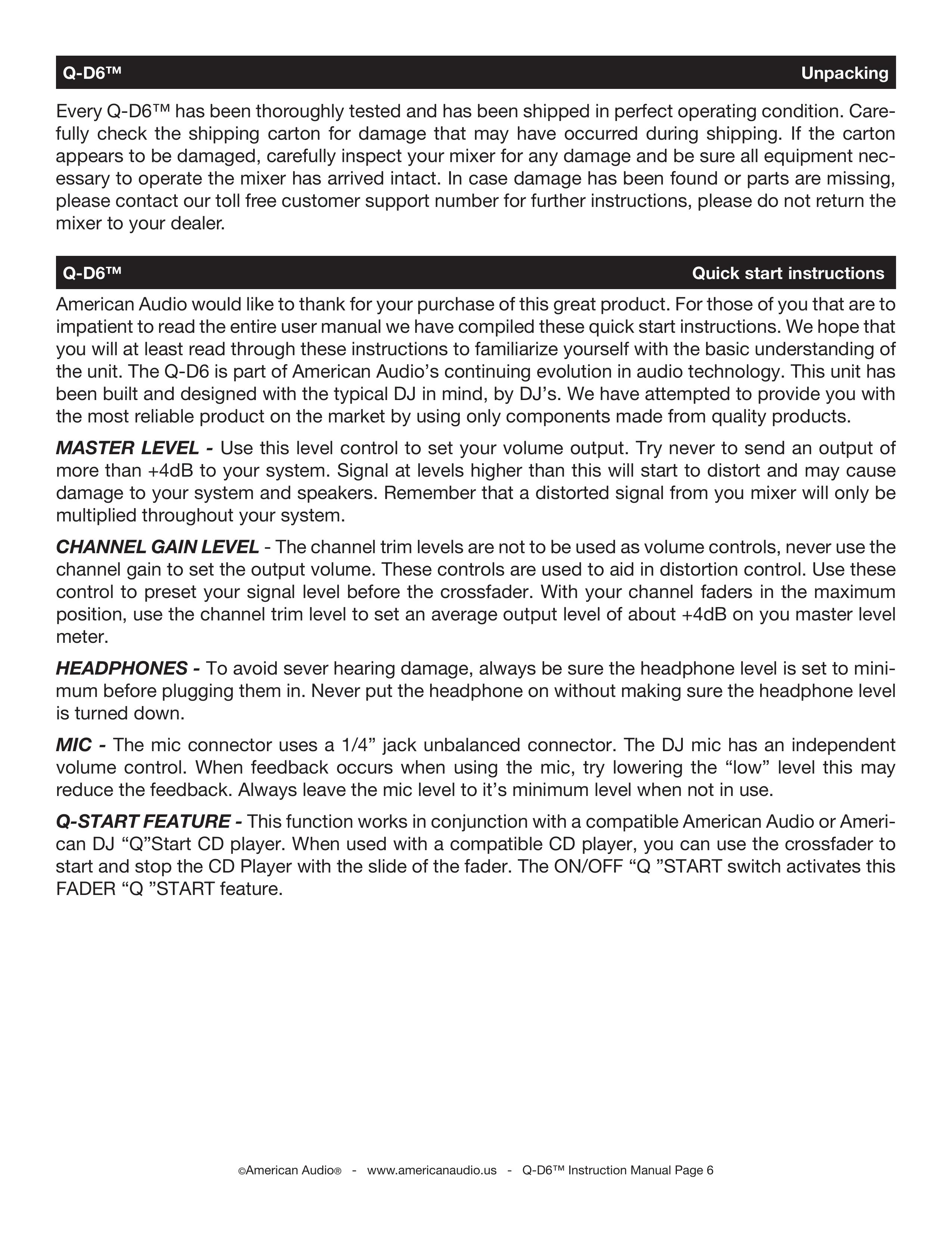 American Audio q-d6 DJ Equipment User Manual (Page 6)