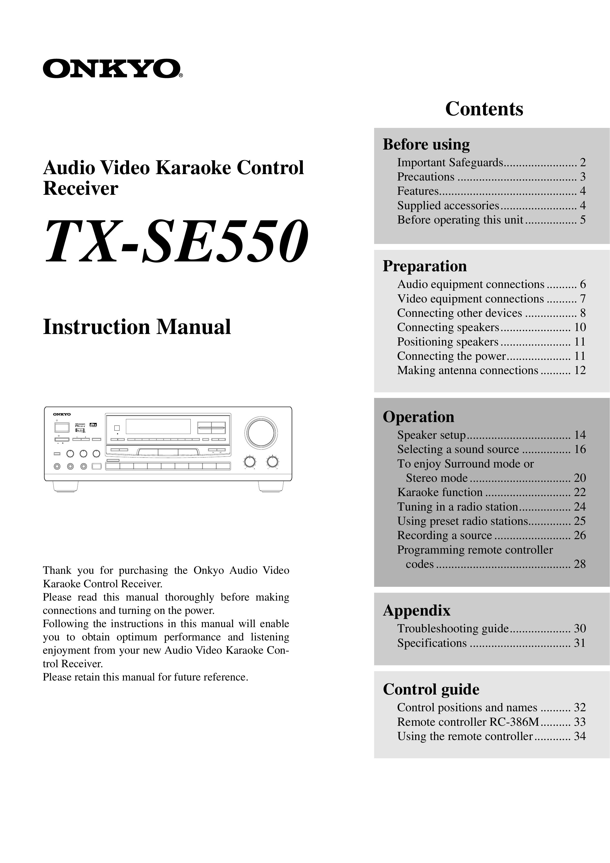 Onkyo TX-SE550 Karaoke Machine User Manual (Page 1)