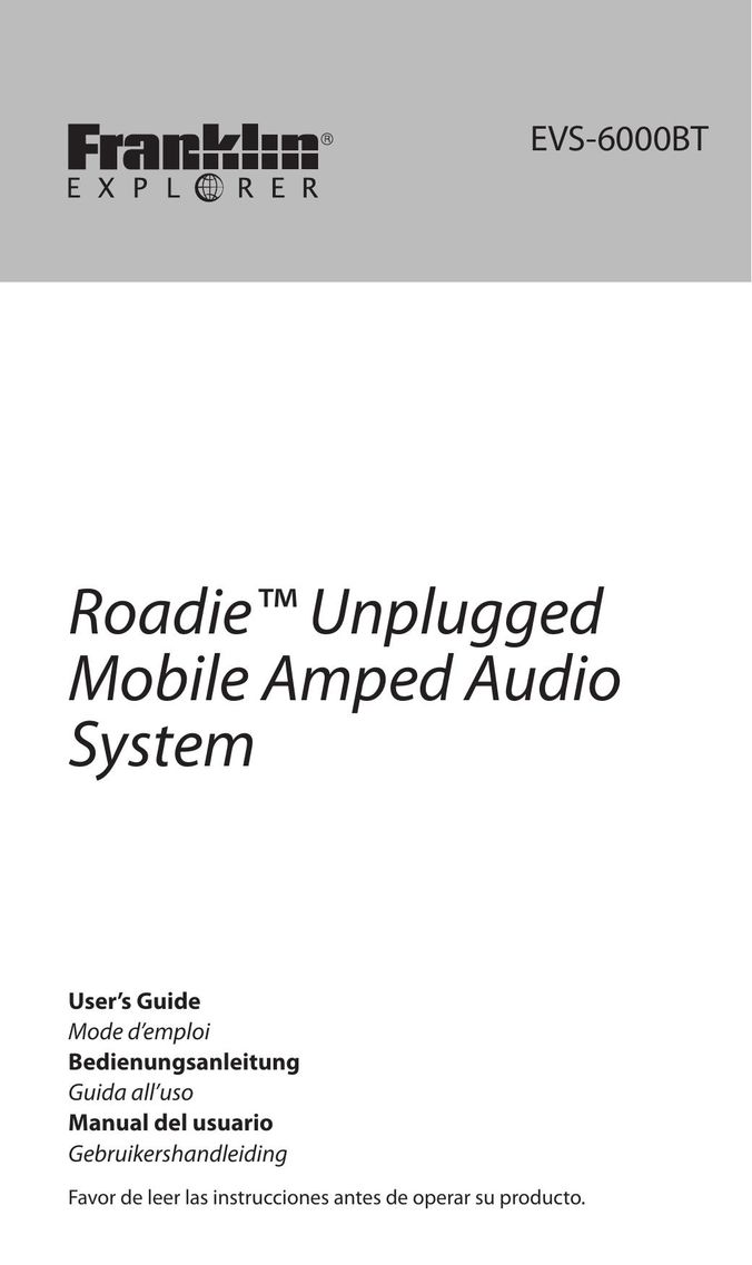 Franklin roadie unplugged mobile amped audio system Car Satellite Radio System User Manual (Page 1)