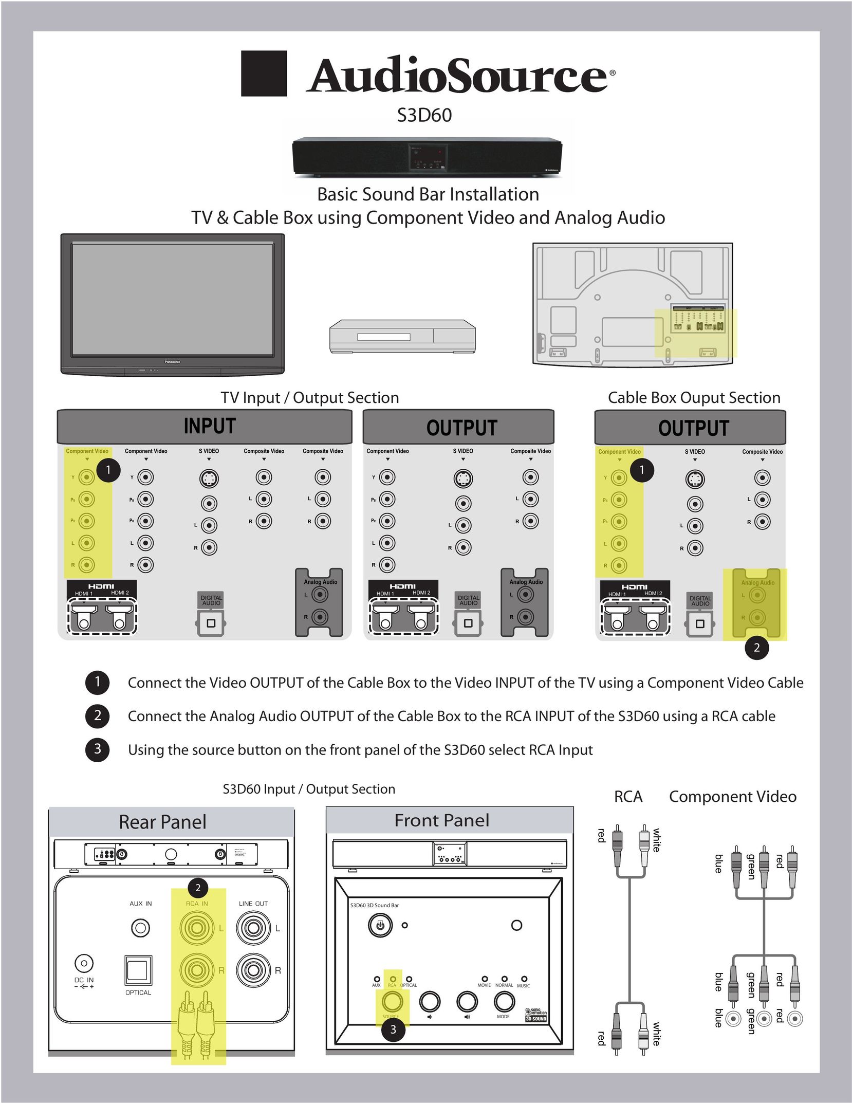 AudioSource S3D60 Cable Box User Manual (Page 1)