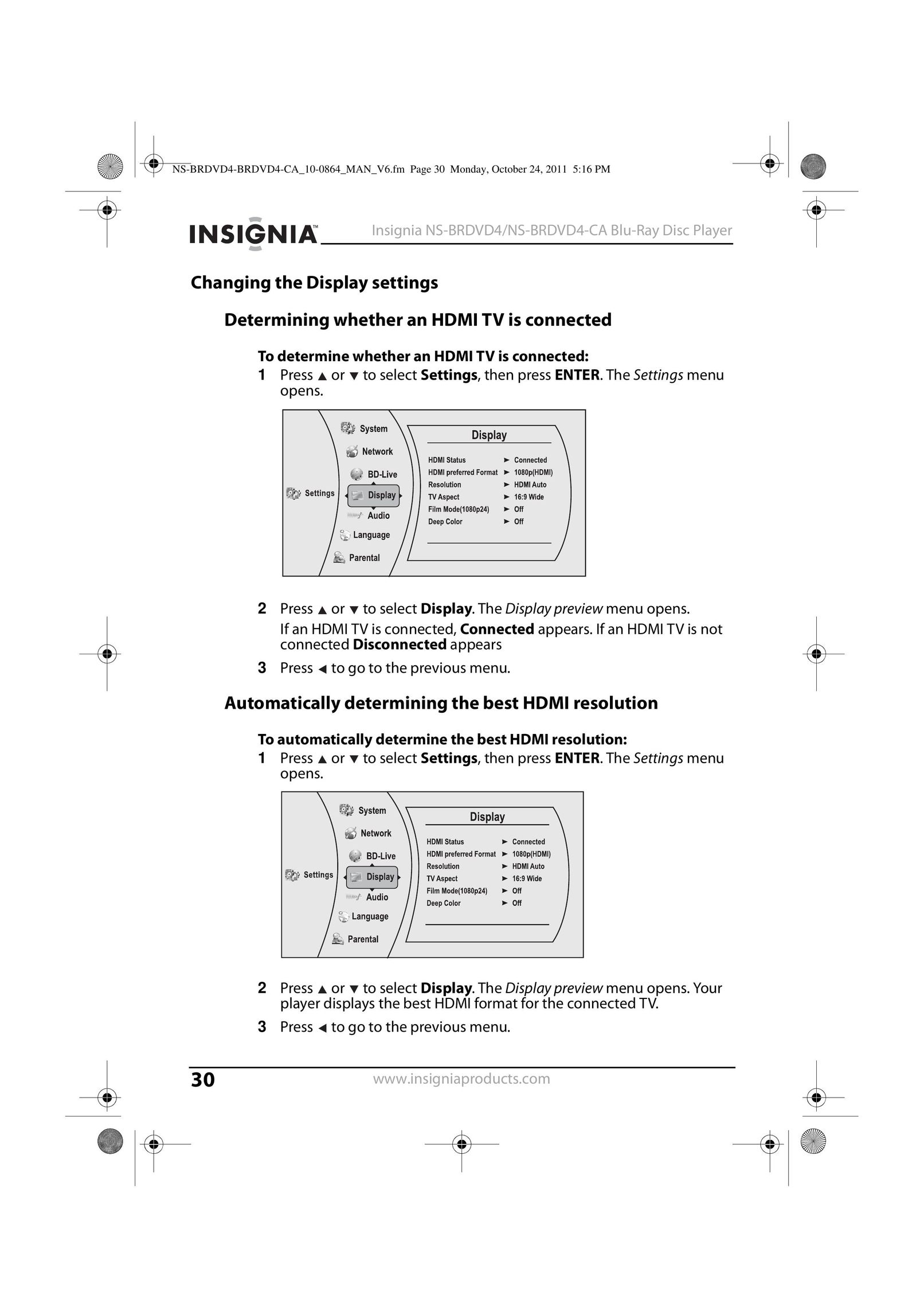 Insignia S-BRDVD4-CA Blu-ray Player User Manual (Page 30)