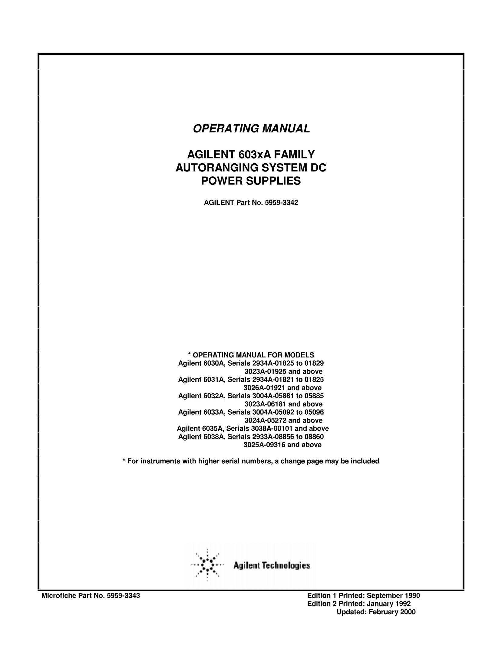 Agilent Technologies Serials 2933A-08856 to 08860 3025A-09316 and Video Gaming Accessories User Manual (Page 1)