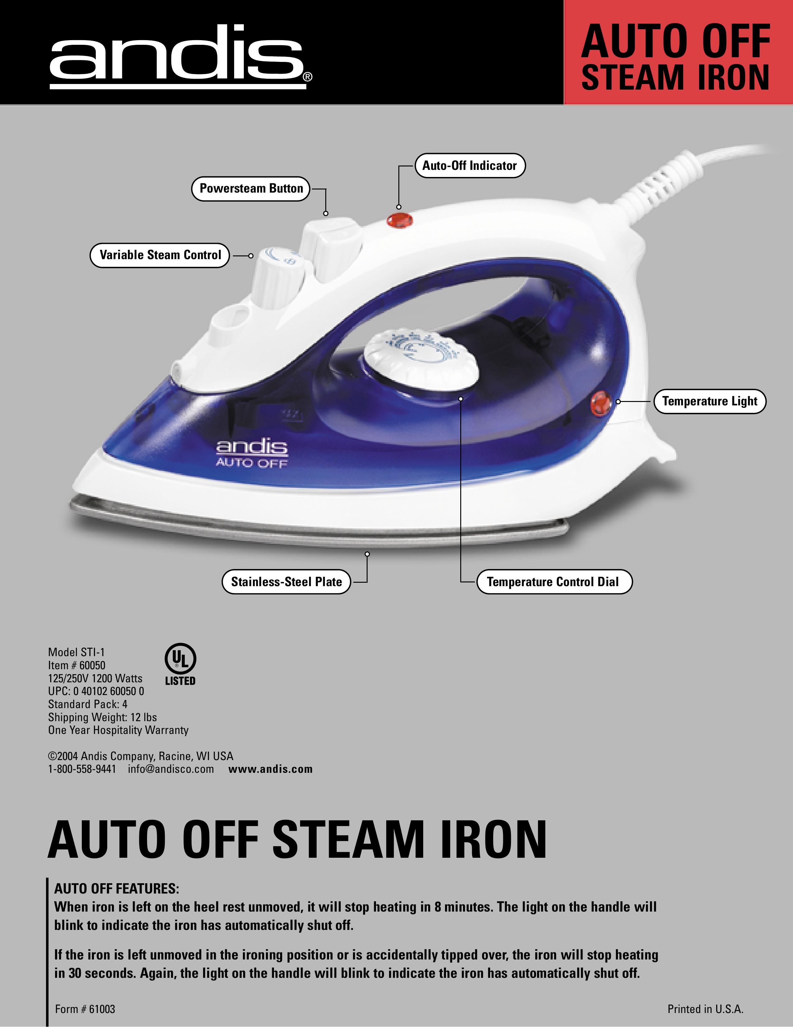 Andis Company STI-1 Iron User Manual (Page 1)