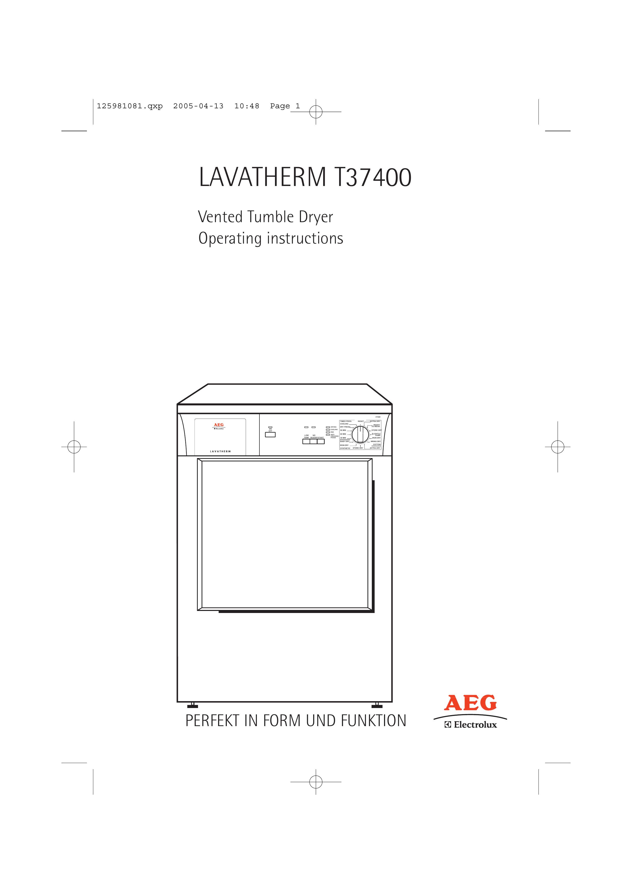 AEG T37400 Clothes Dryer User Manual (Page 1)