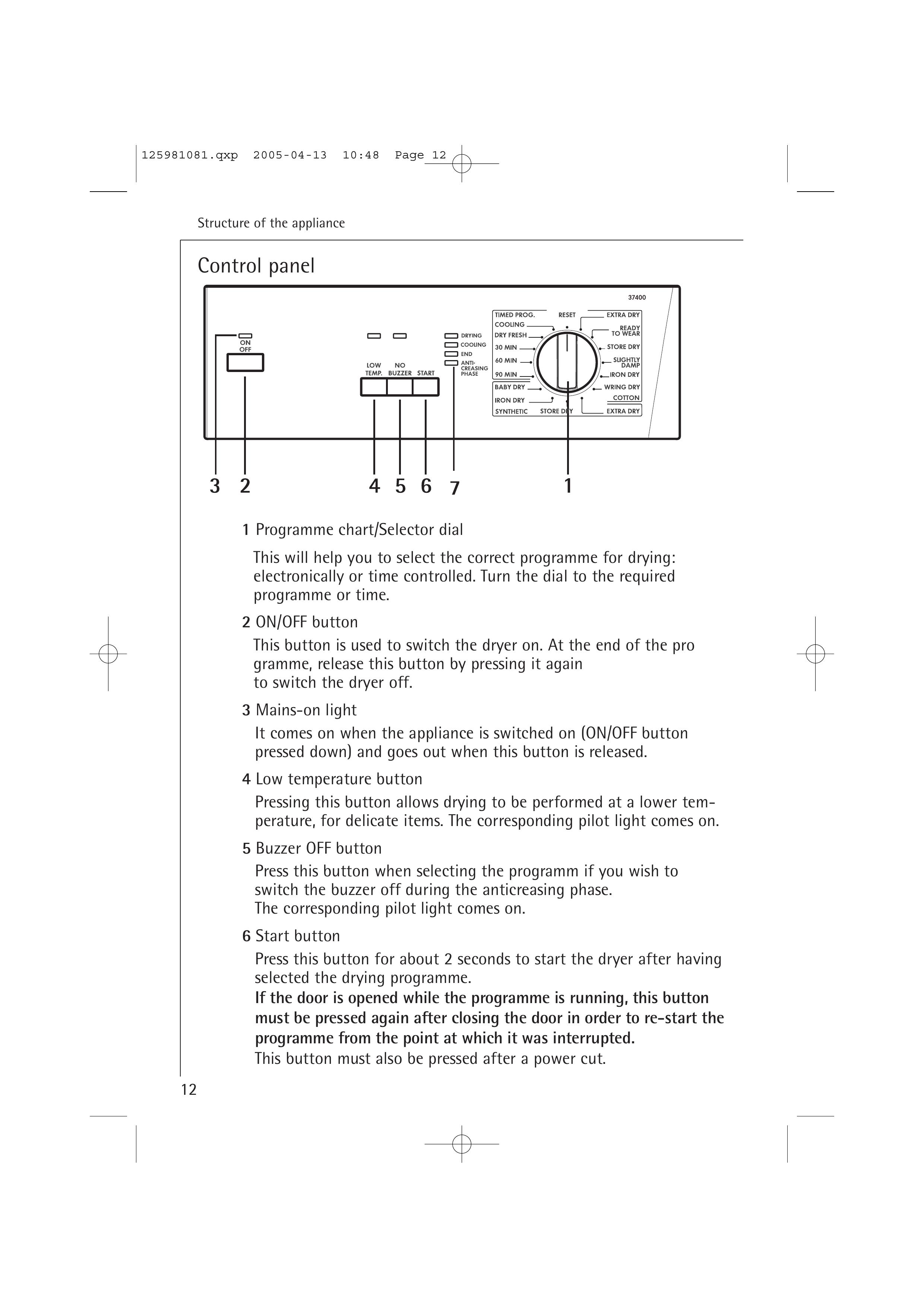 AEG T37400 Clothes Dryer User Manual (Page 12)