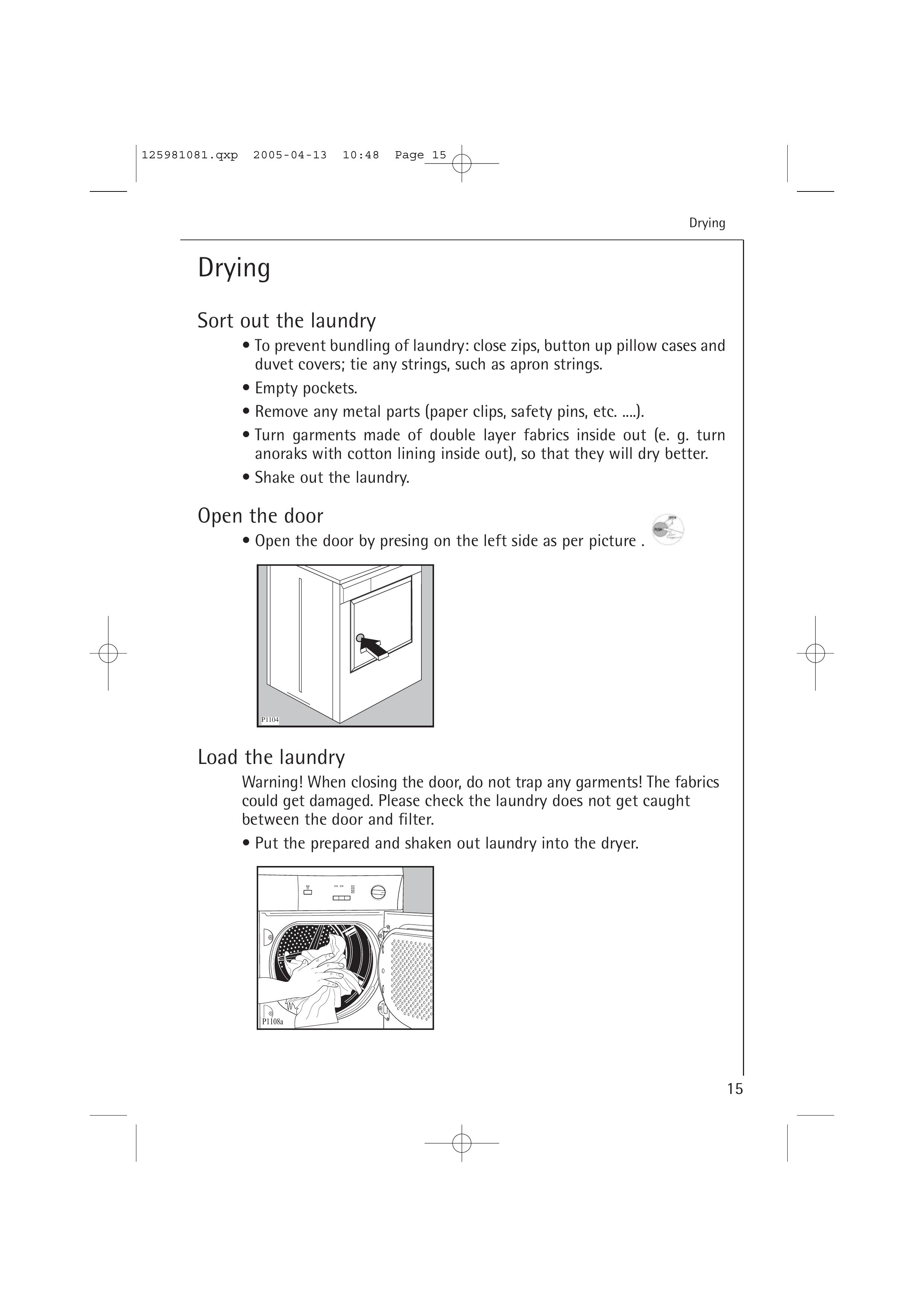 AEG T37400 Clothes Dryer User Manual (Page 15)